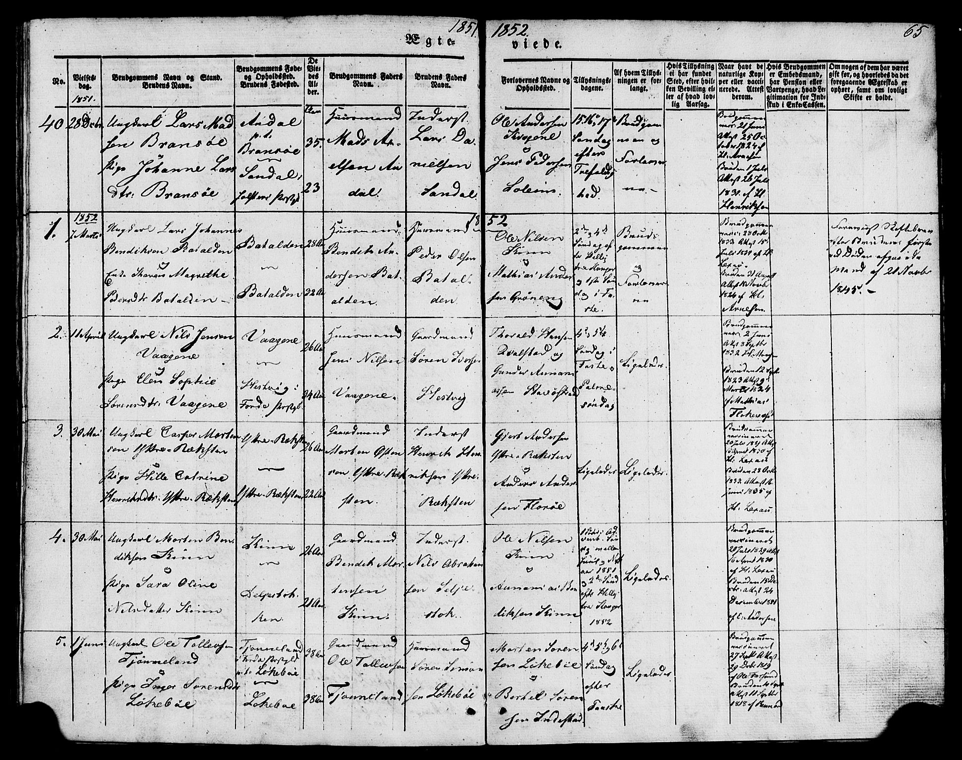 Kinn sokneprestembete, AV/SAB-A-80801/H/Haa/Haaa/L0009: Parish register (official) no. A 9, 1841-1852, p. 65