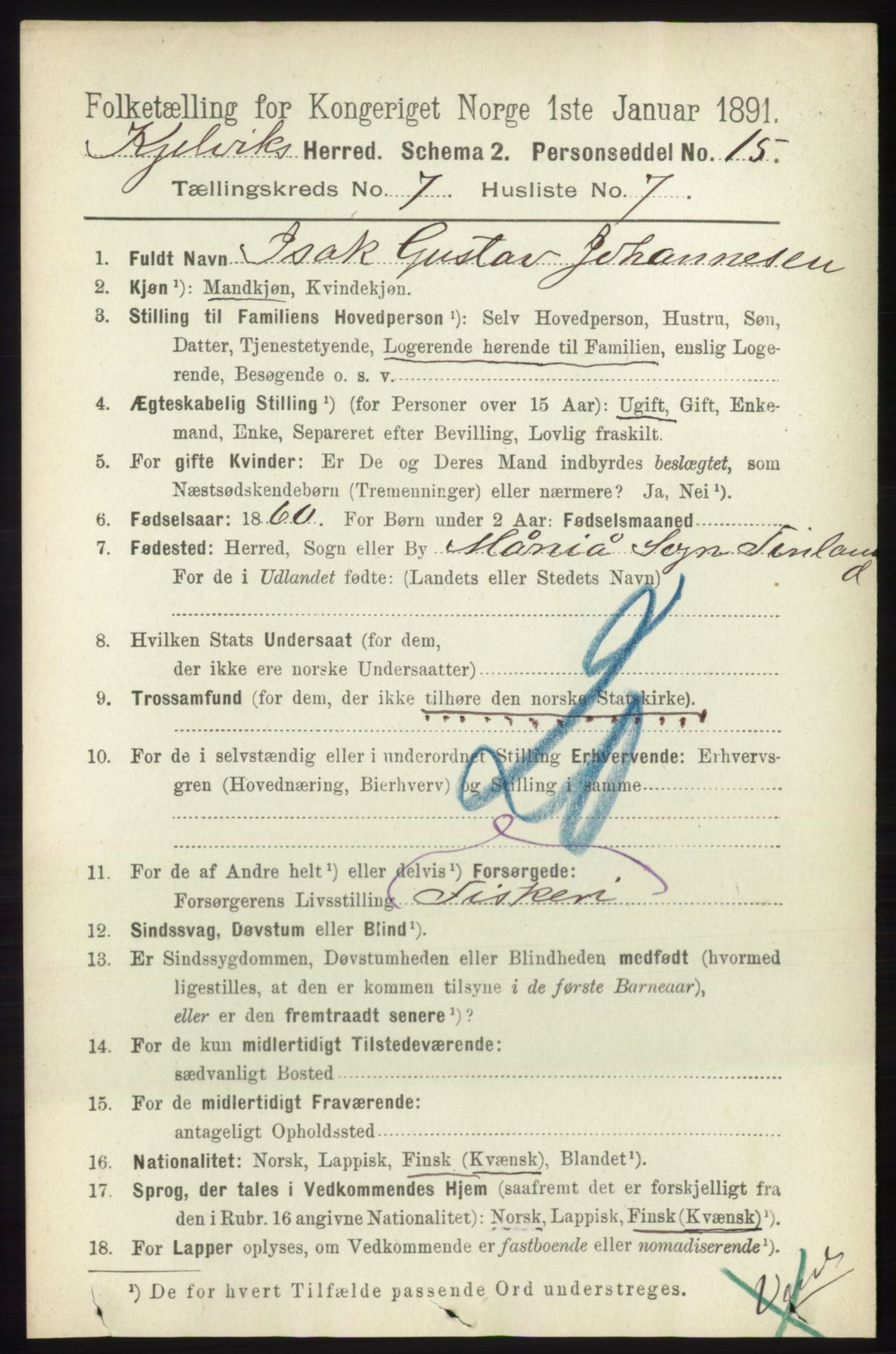 RA, 1891 census for 2019 Kjelvik, 1891, p. 939