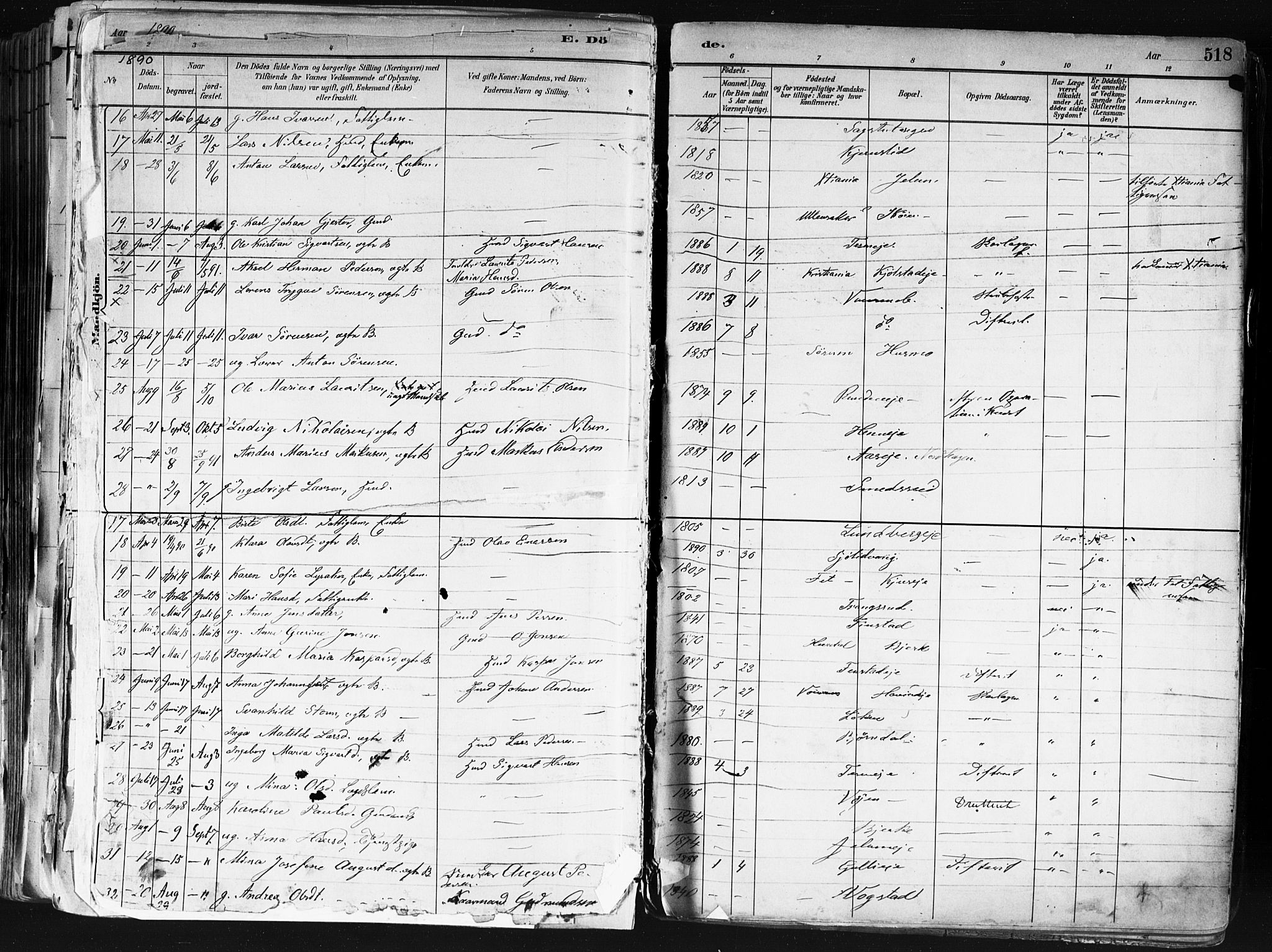 Nes prestekontor Kirkebøker, AV/SAO-A-10410/F/Fa/L0010: Parish register (official) no. I 10, 1883-1898, p. 518