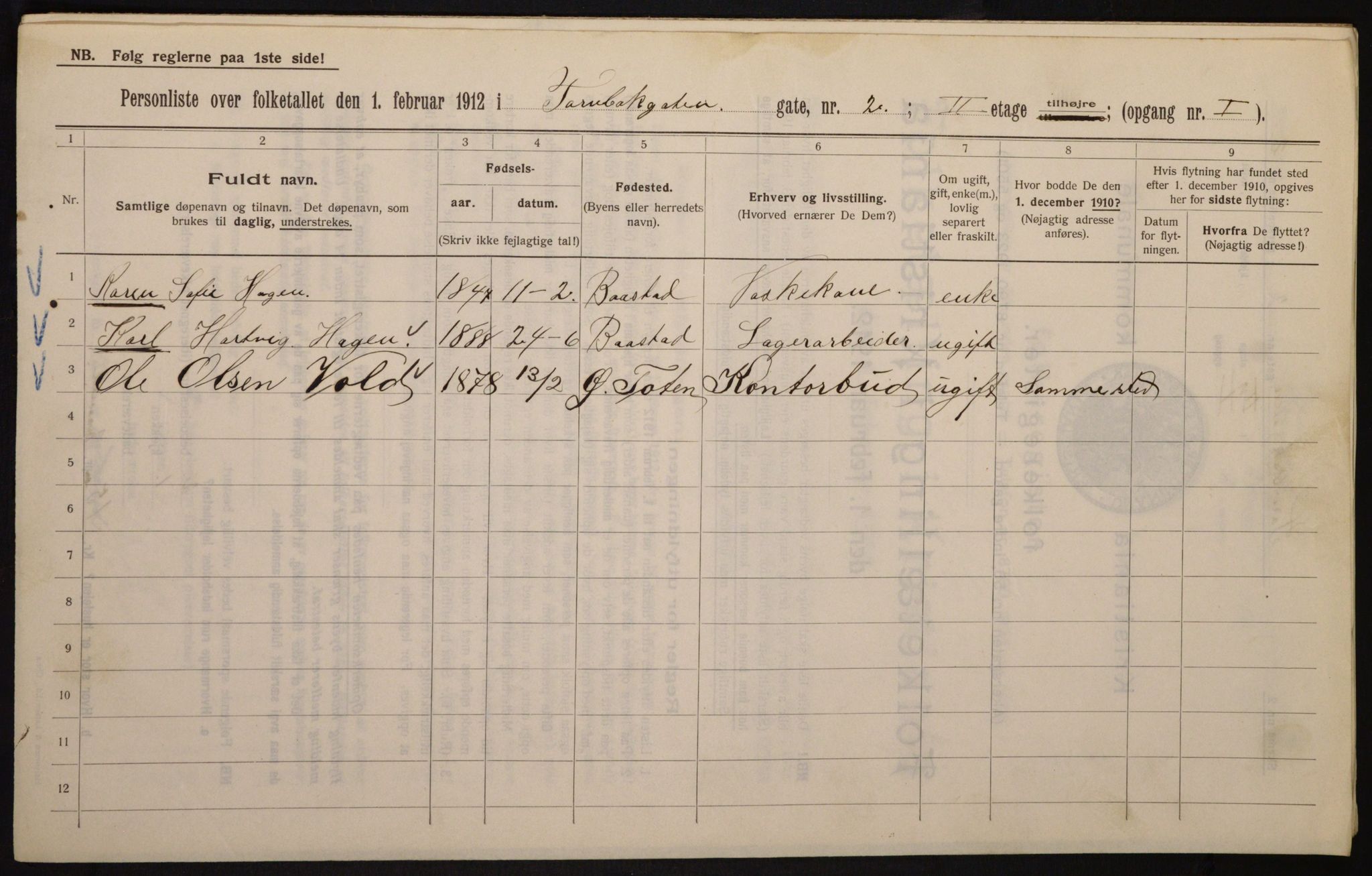 OBA, Municipal Census 1912 for Kristiania, 1912, p. 114996