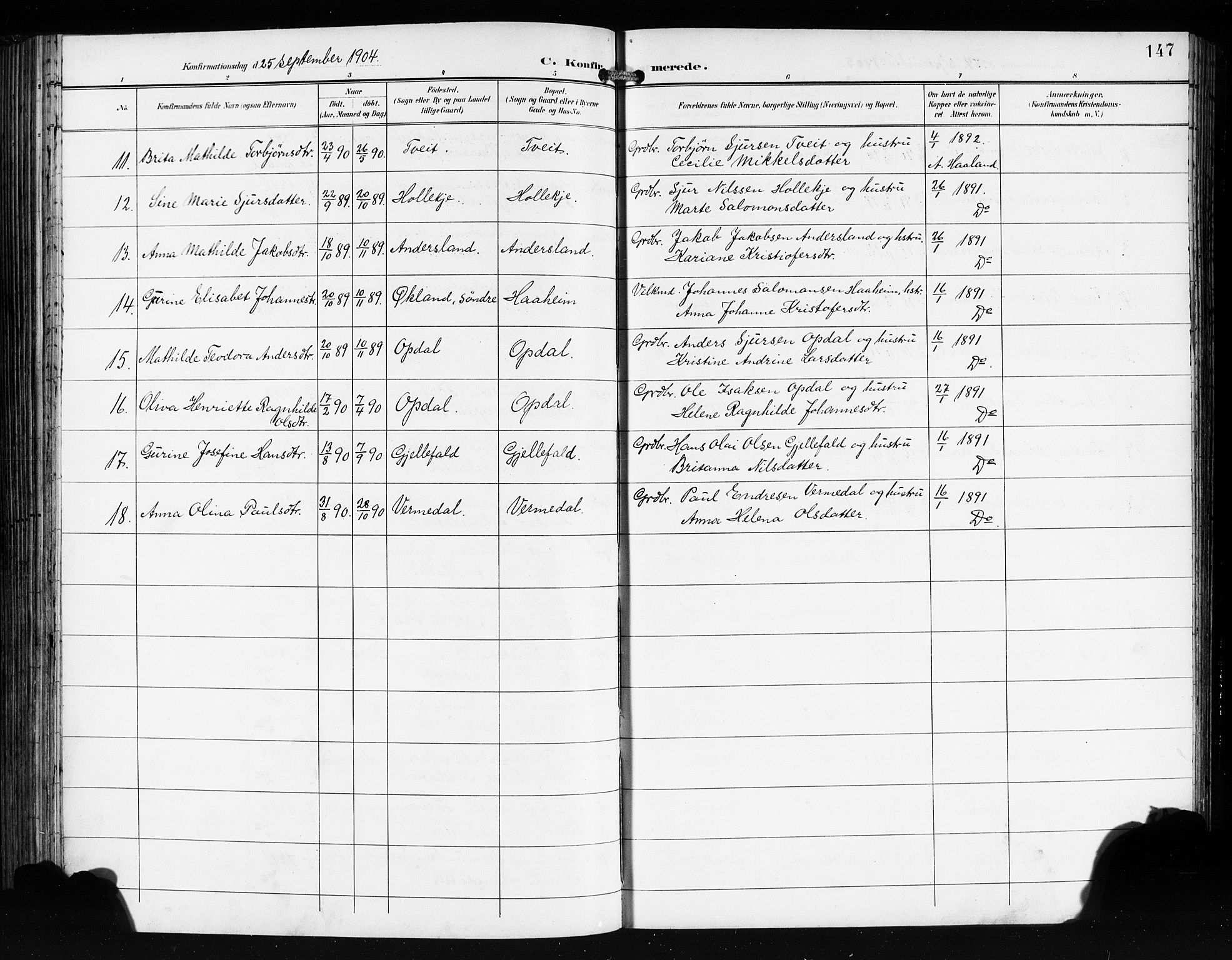 Tysnes sokneprestembete, AV/SAB-A-78601/H/Hab: Parish register (copy) no. E 3, 1897-1913, p. 147