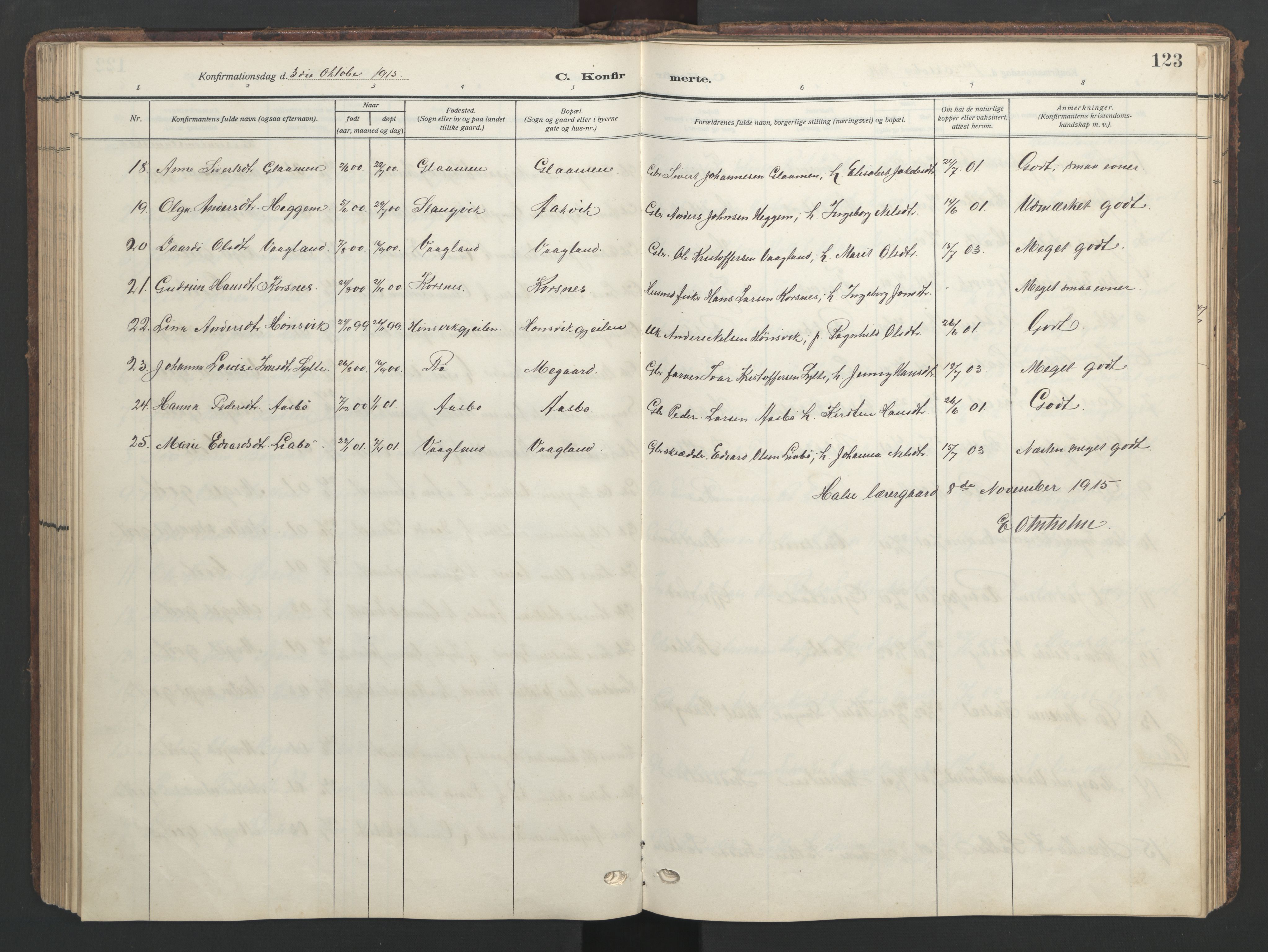 Ministerialprotokoller, klokkerbøker og fødselsregistre - Møre og Romsdal, AV/SAT-A-1454/576/L0891: Parish register (copy) no. 576C02, 1909-1946, p. 123