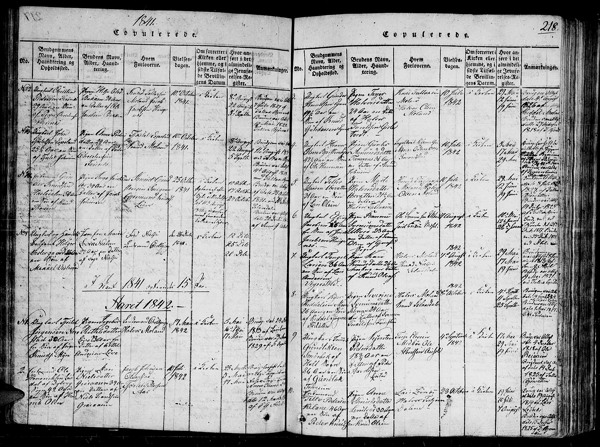 Gjerstad sokneprestkontor, SAK/1111-0014/F/Fb/Fbb/L0001: Parish register (copy) no. B 1, 1813-1863, p. 218