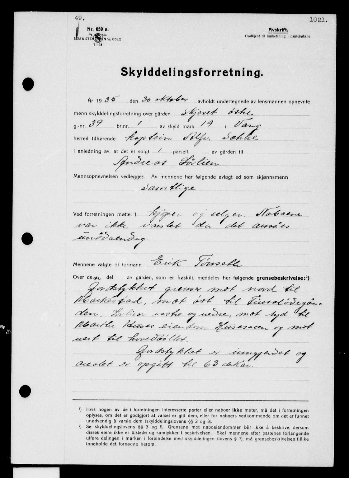 Nord-Hedmark sorenskriveri, SAH/TING-012/H/Hb/Hbc/L0047: Mortgage book no. 47, 1934-1935, p. 1021
