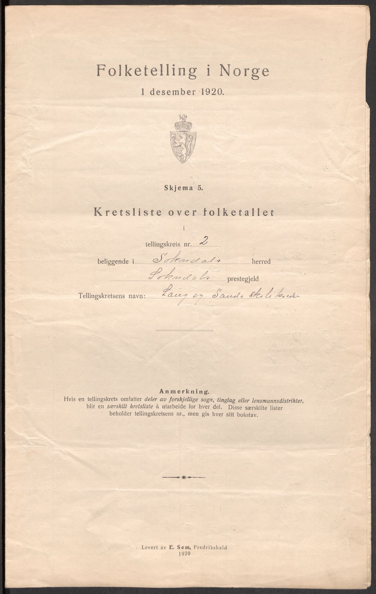 SAST, 1920 census for Sokndal, 1920, p. 21