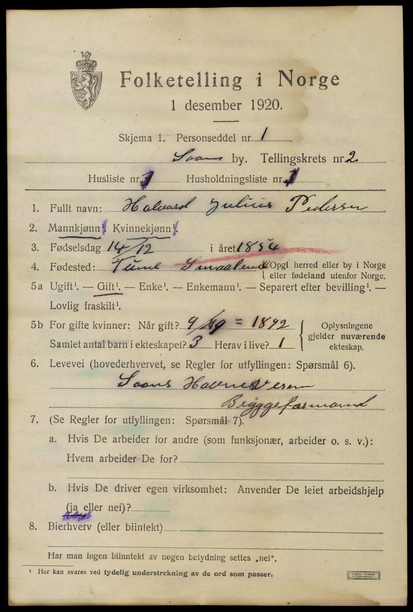 SAO, 1920 census for Son, 1920, p. 1136