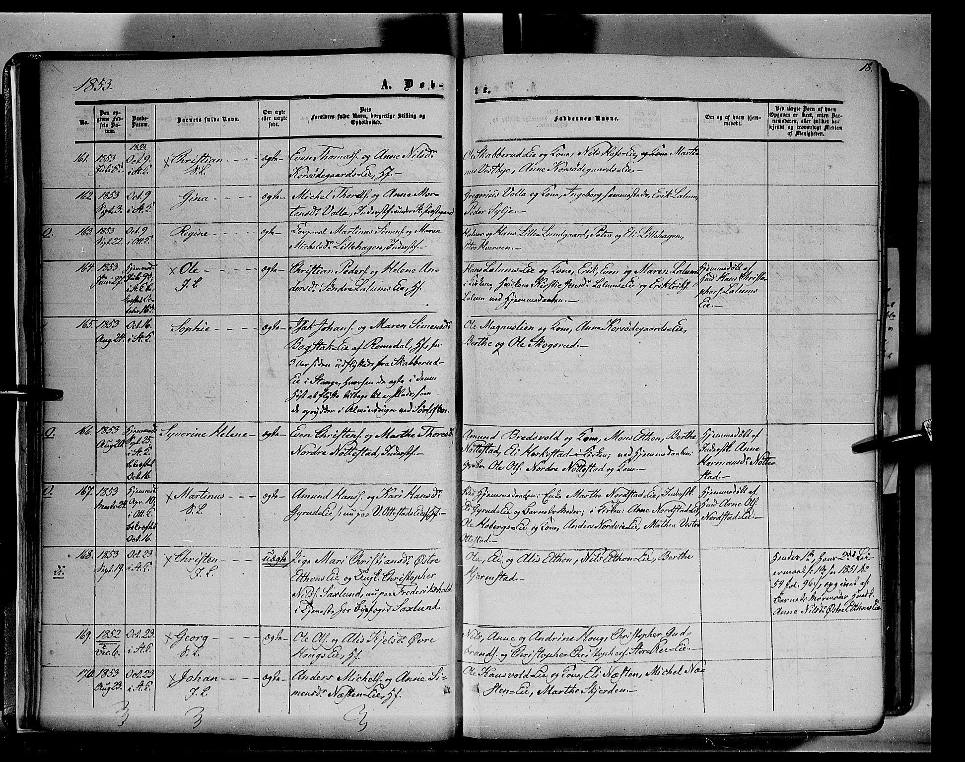Stange prestekontor, SAH/PREST-002/K/L0012: Parish register (official) no. 12, 1852-1862, p. 18