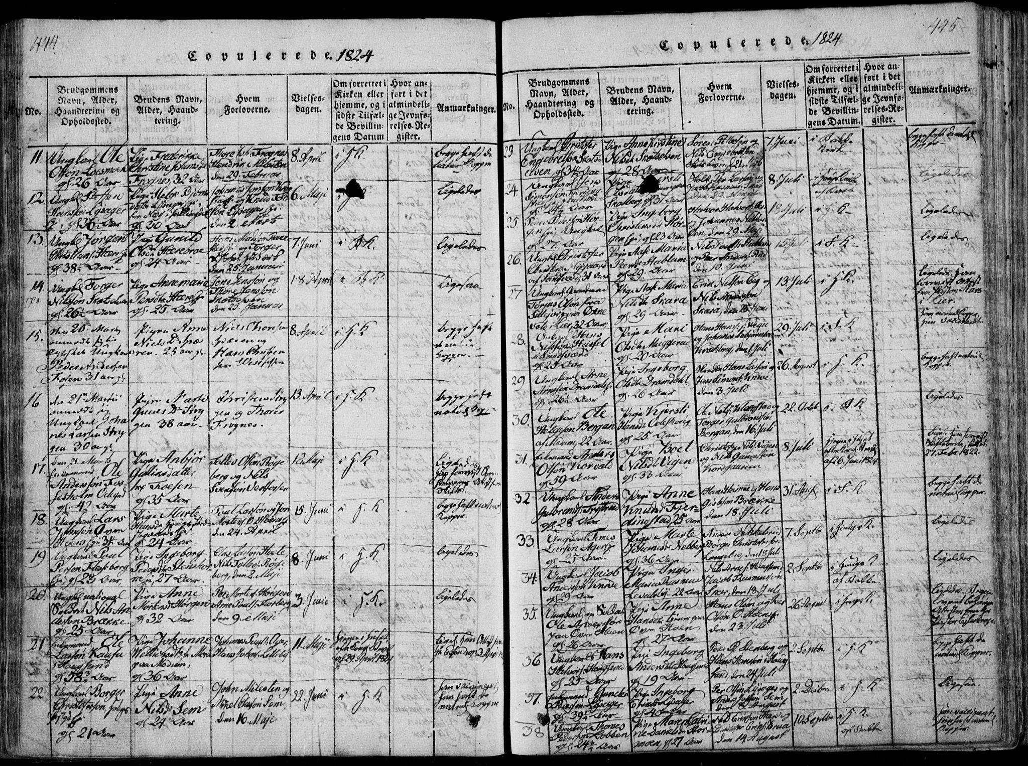 Eiker kirkebøker, SAKO/A-4/F/Fa/L0011: Parish register (official) no. I 11, 1814-1827, p. 444-445