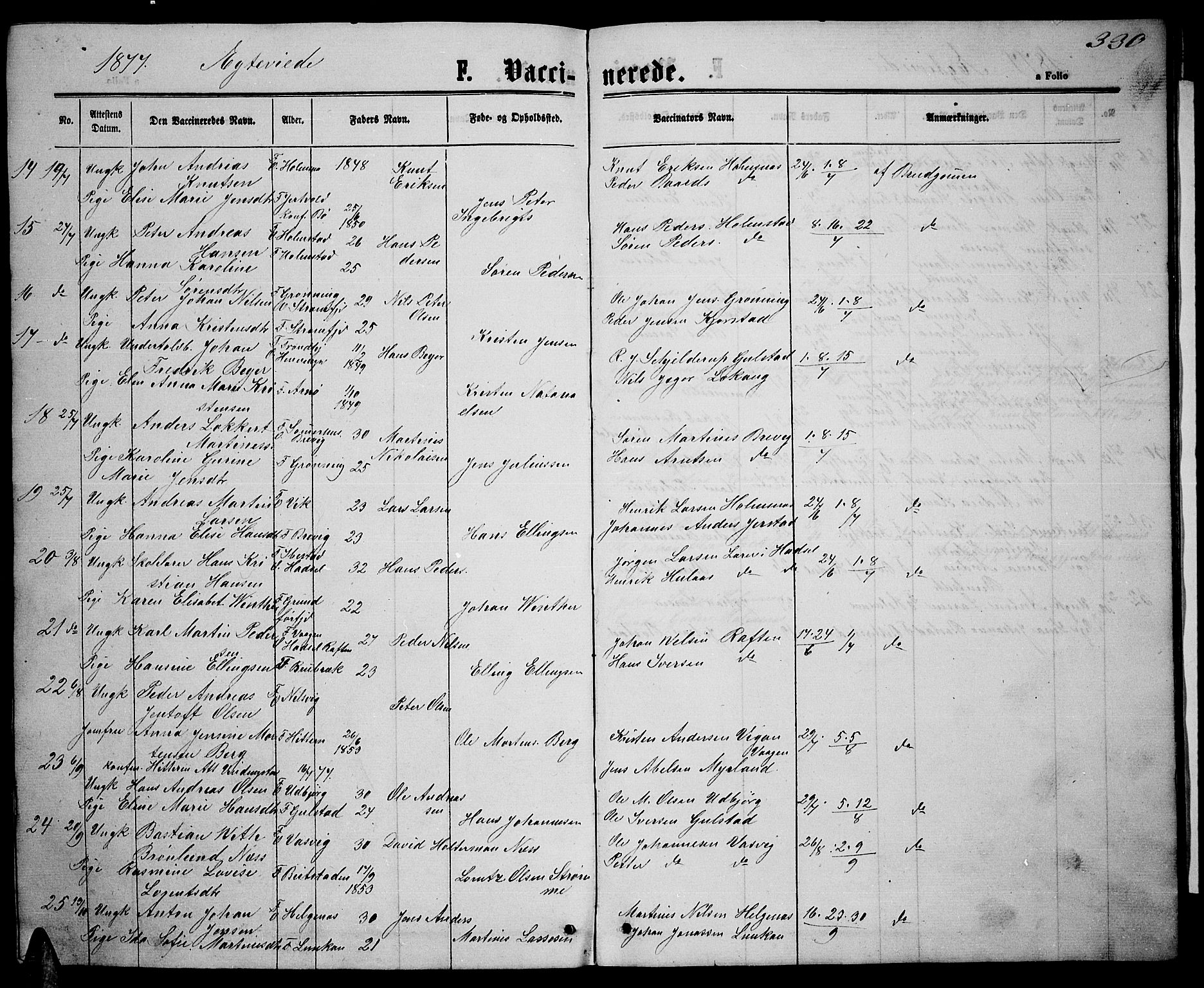 Ministerialprotokoller, klokkerbøker og fødselsregistre - Nordland, SAT/A-1459/888/L1266: Parish register (copy) no. 888C04, 1864-1877, p. 330