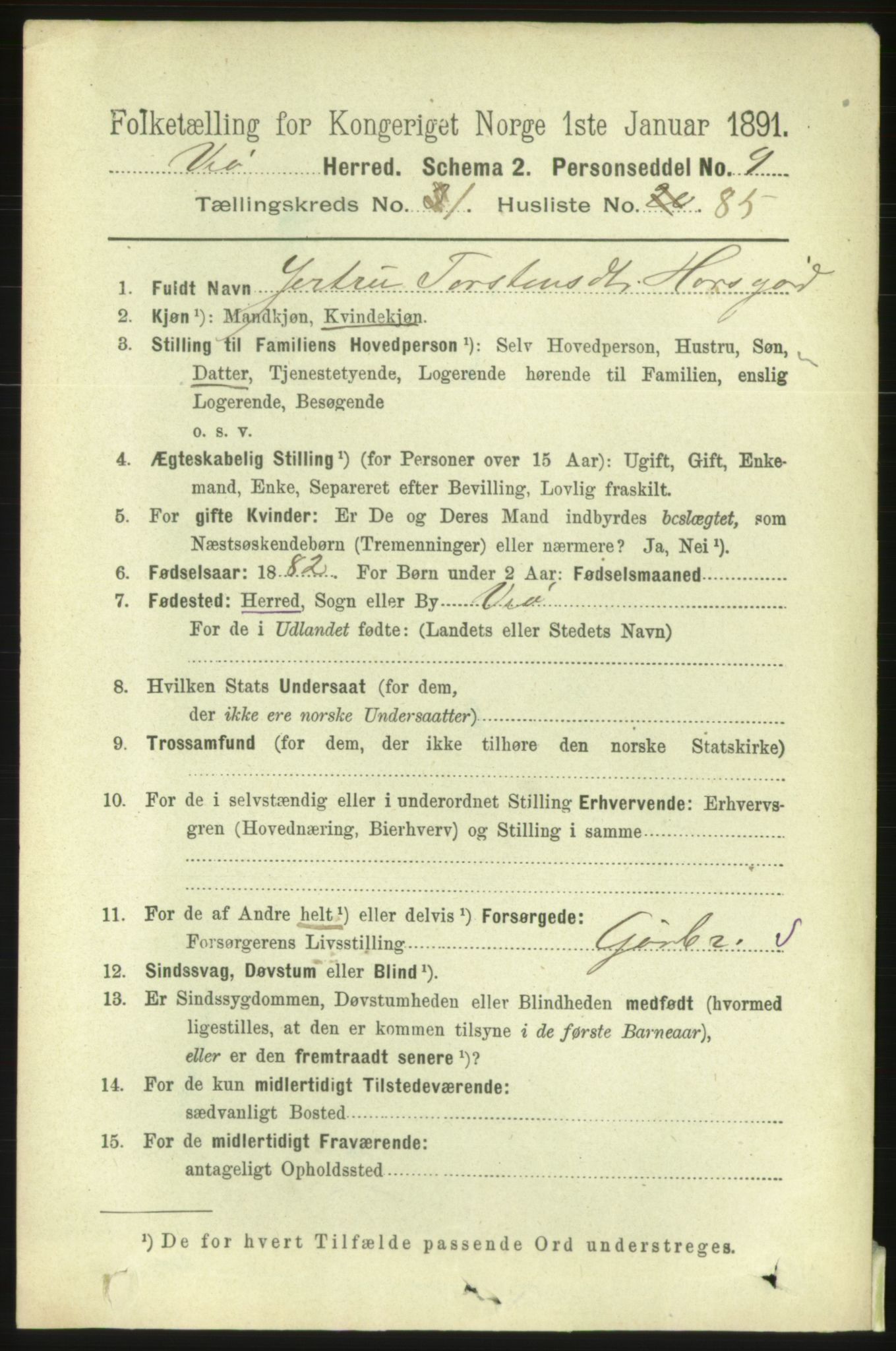 RA, 1891 census for 1541 Veøy, 1891, p. 649