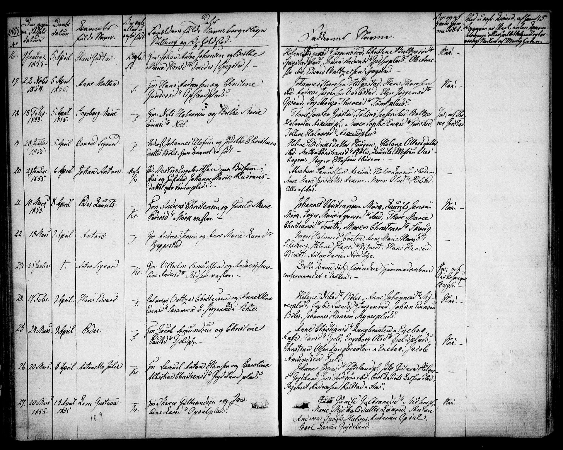 Kråkstad prestekontor Kirkebøker, SAO/A-10125a/F/Fa/L0006: Parish register (official) no. I 6, 1848-1857, p. 45