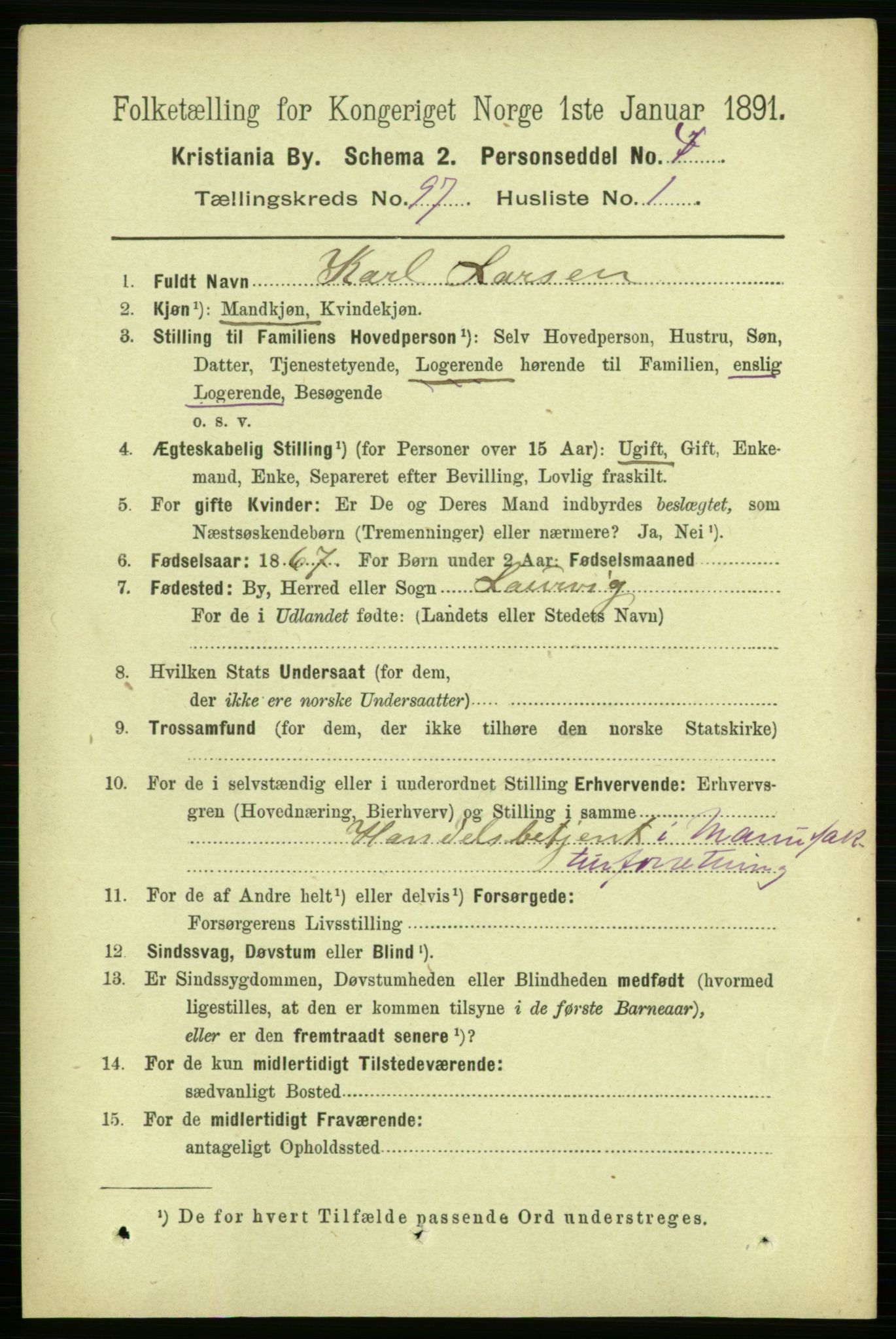 RA, 1891 census for 0301 Kristiania, 1891, p. 46884