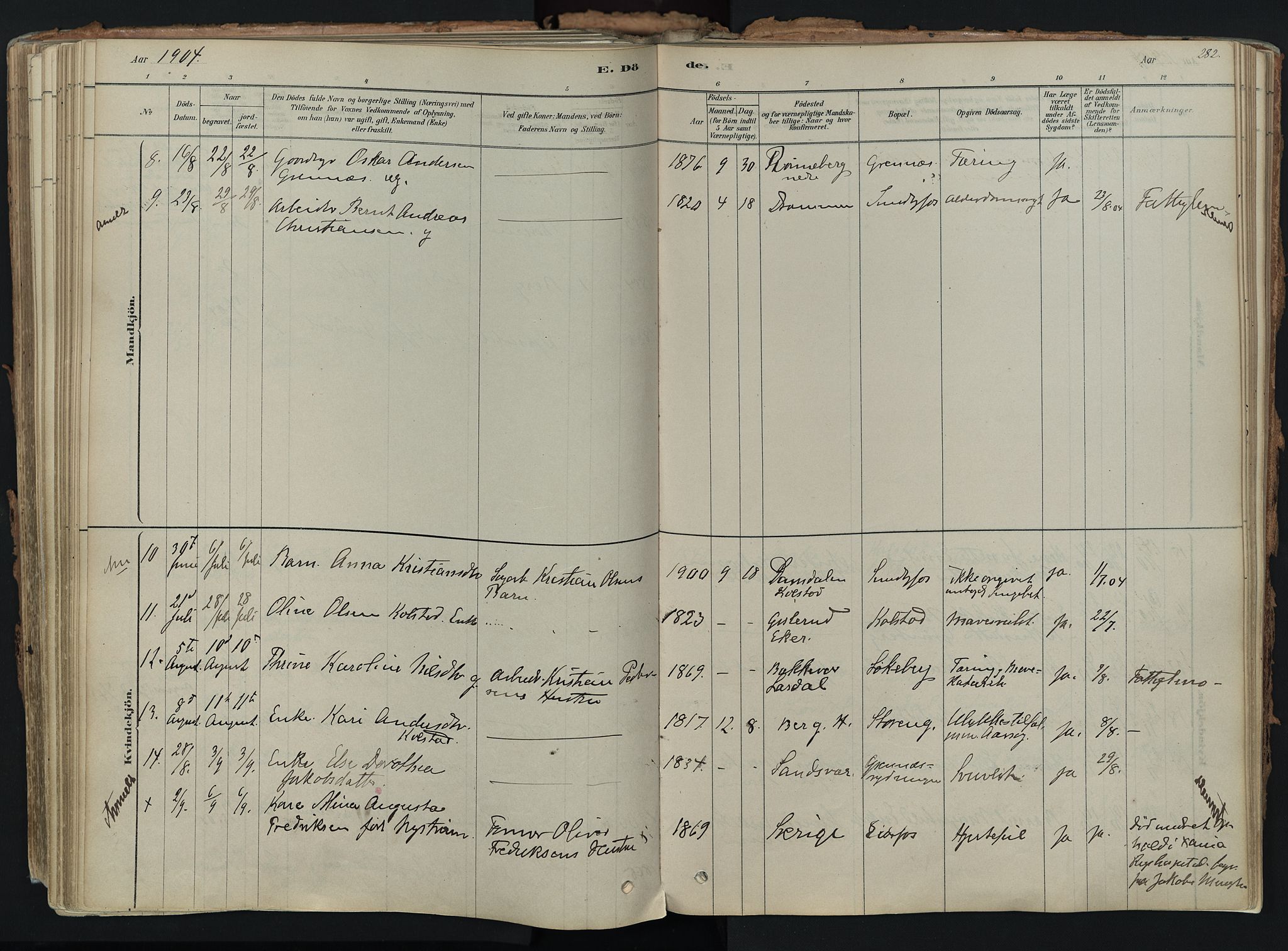 Hof kirkebøker, AV/SAKO-A-64/F/Fa/L0007: Parish register (official) no. I 7, 1878-1940, p. 282