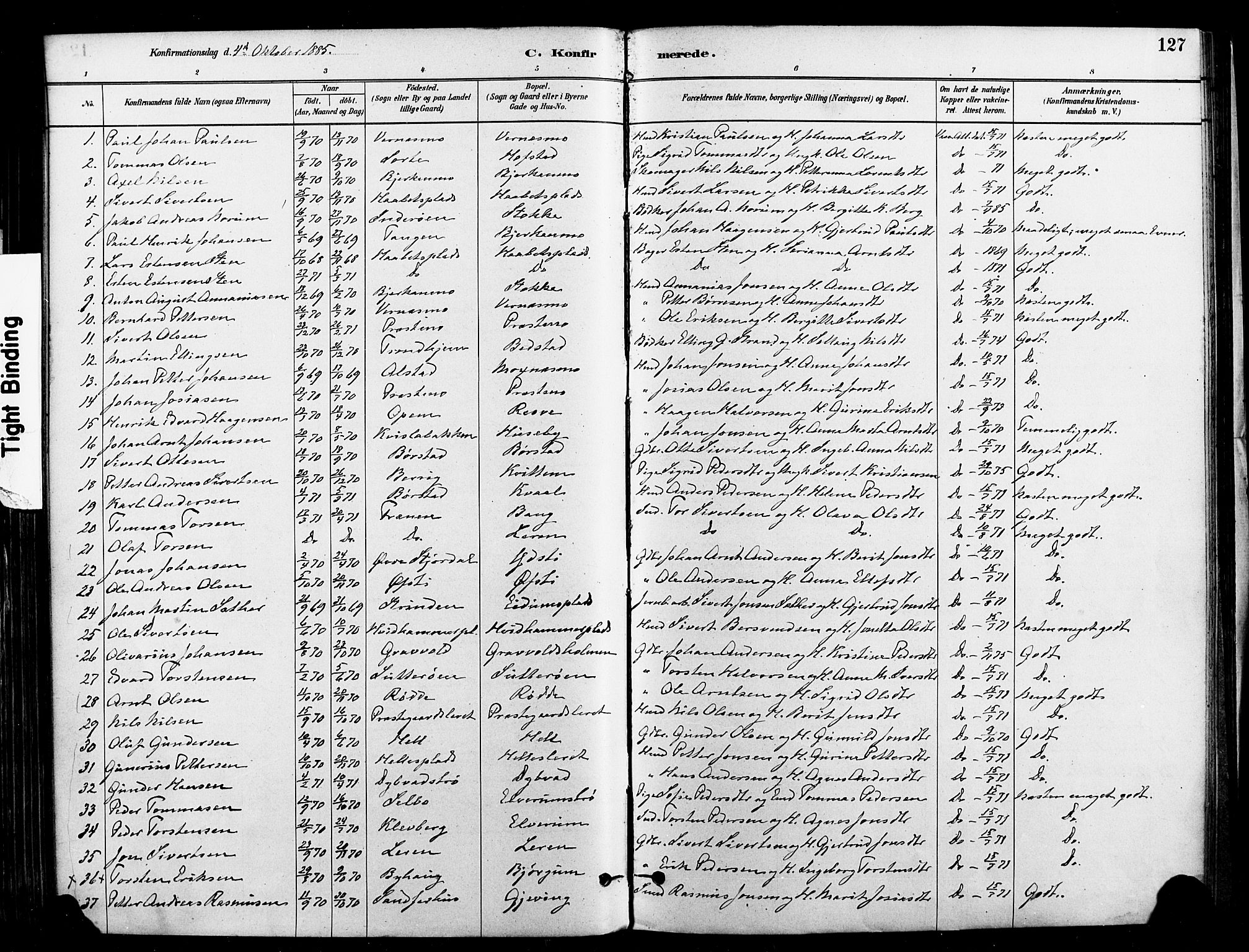 Ministerialprotokoller, klokkerbøker og fødselsregistre - Nord-Trøndelag, SAT/A-1458/709/L0077: Parish register (official) no. 709A17, 1880-1895, p. 127