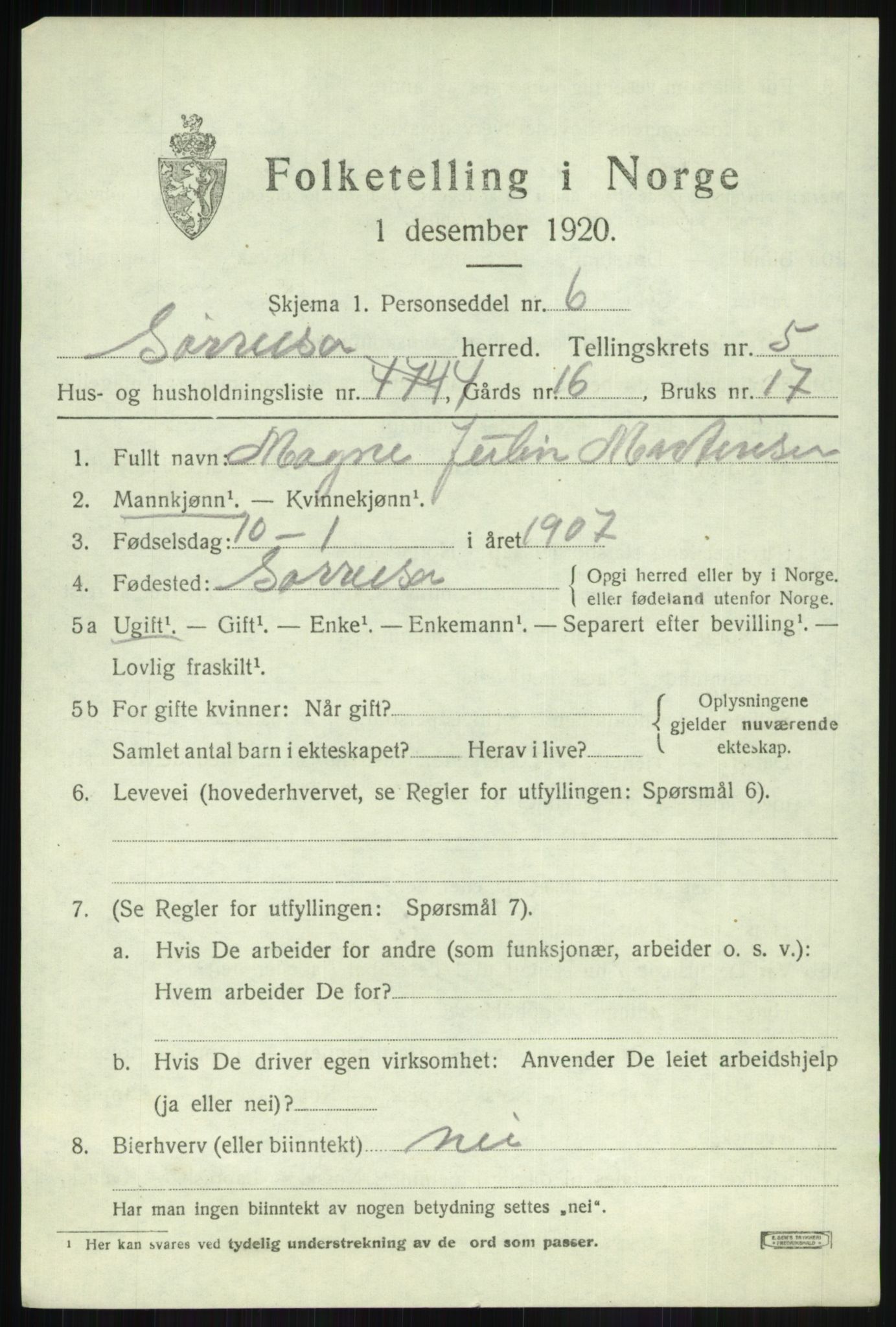 SATØ, 1920 census for Sørreisa, 1920, p. 2912
