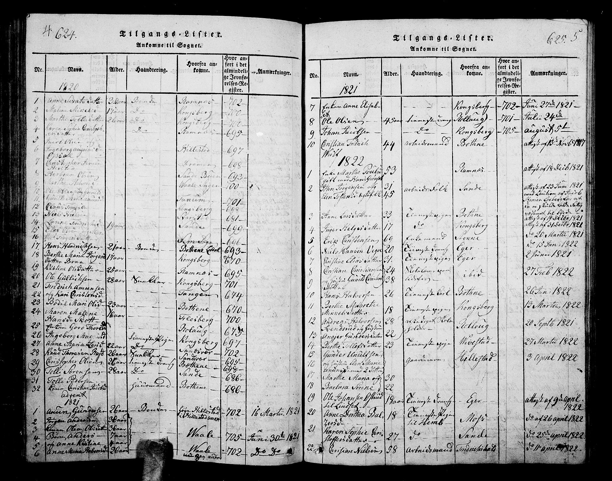 Hof kirkebøker, AV/SAKO-A-64/G/Ga/L0001: Parish register (copy) no. I 1, 1814-1844, p. 624-625