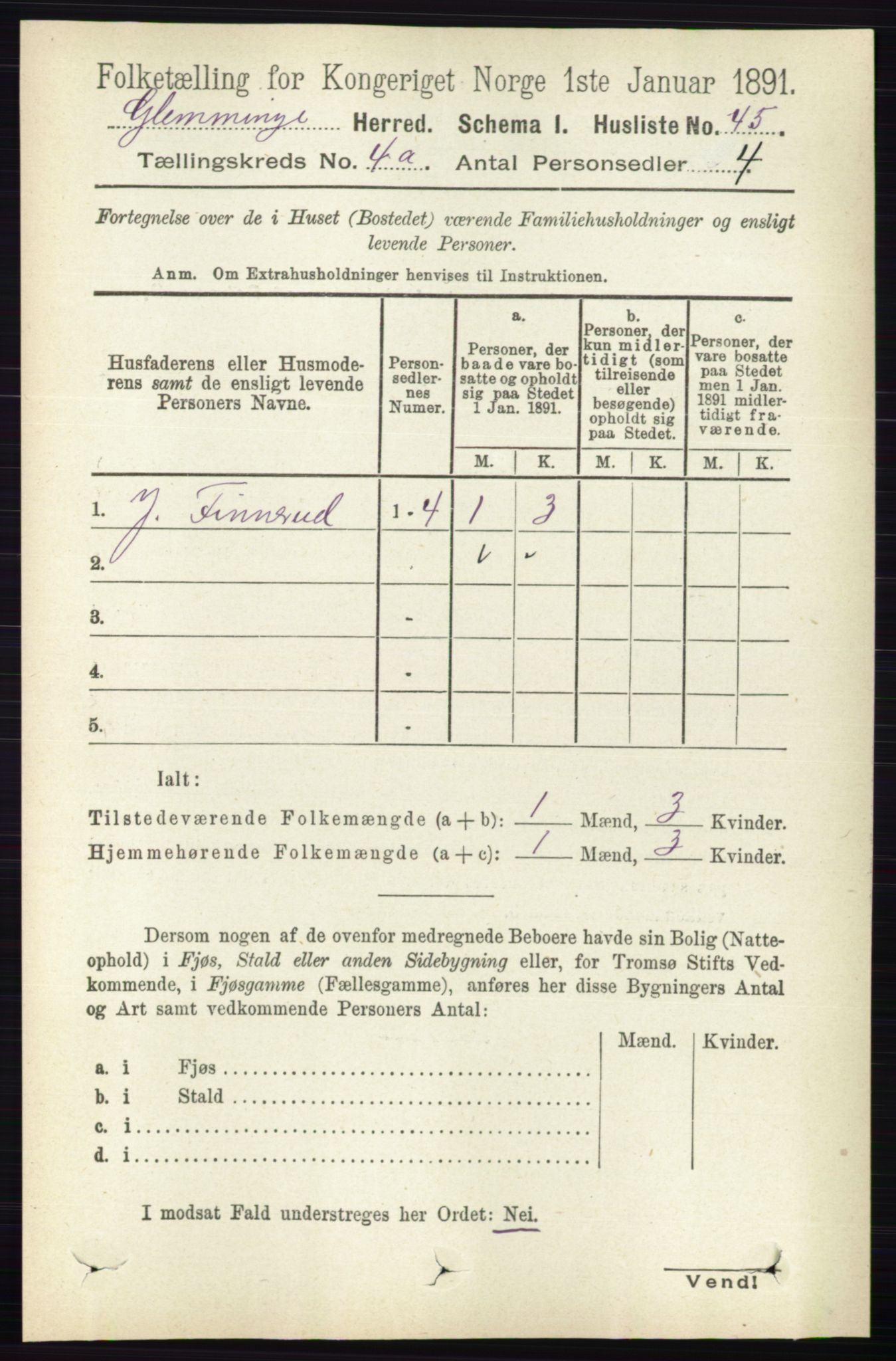 RA, 1891 census for 0132 Glemmen, 1891, p. 3384