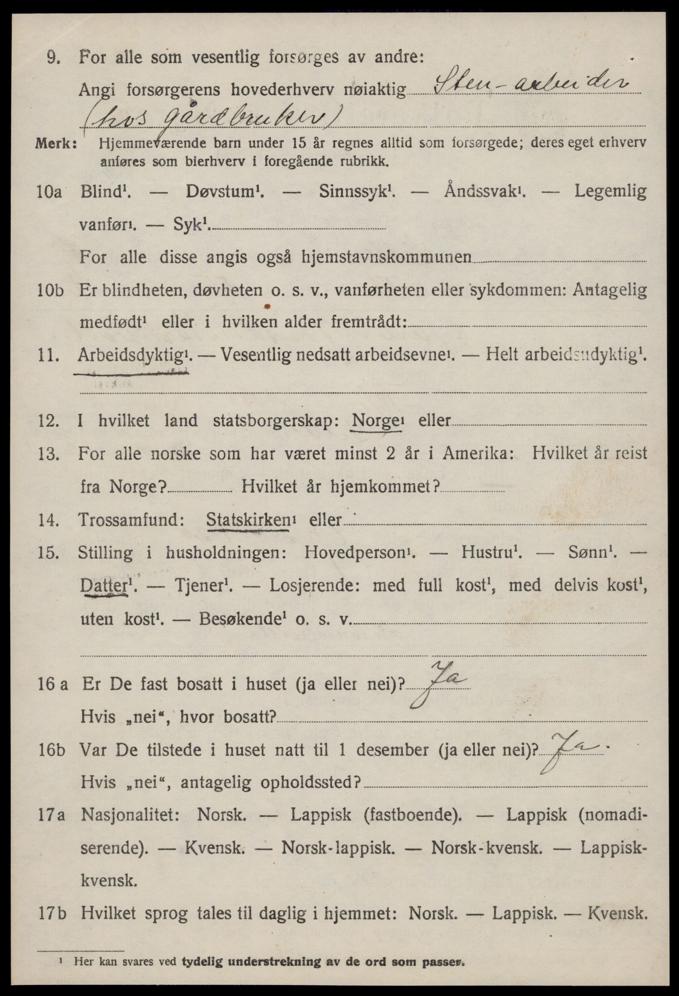 SAT, 1920 census for Selbu, 1920, p. 4421