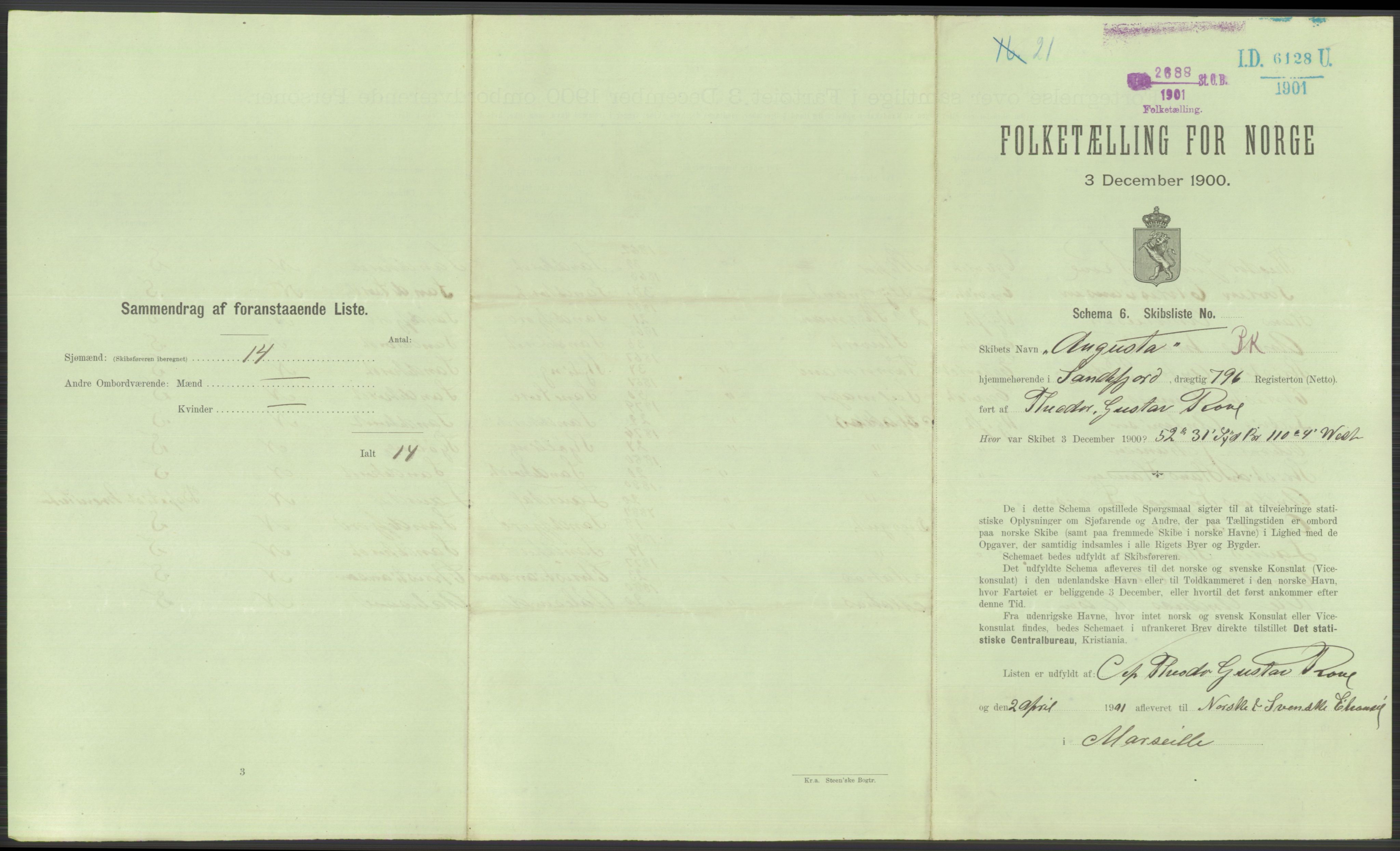 RA, 1900 Census - ship lists from ships in Norwegian harbours, harbours abroad and at sea, 1900, p. 6177