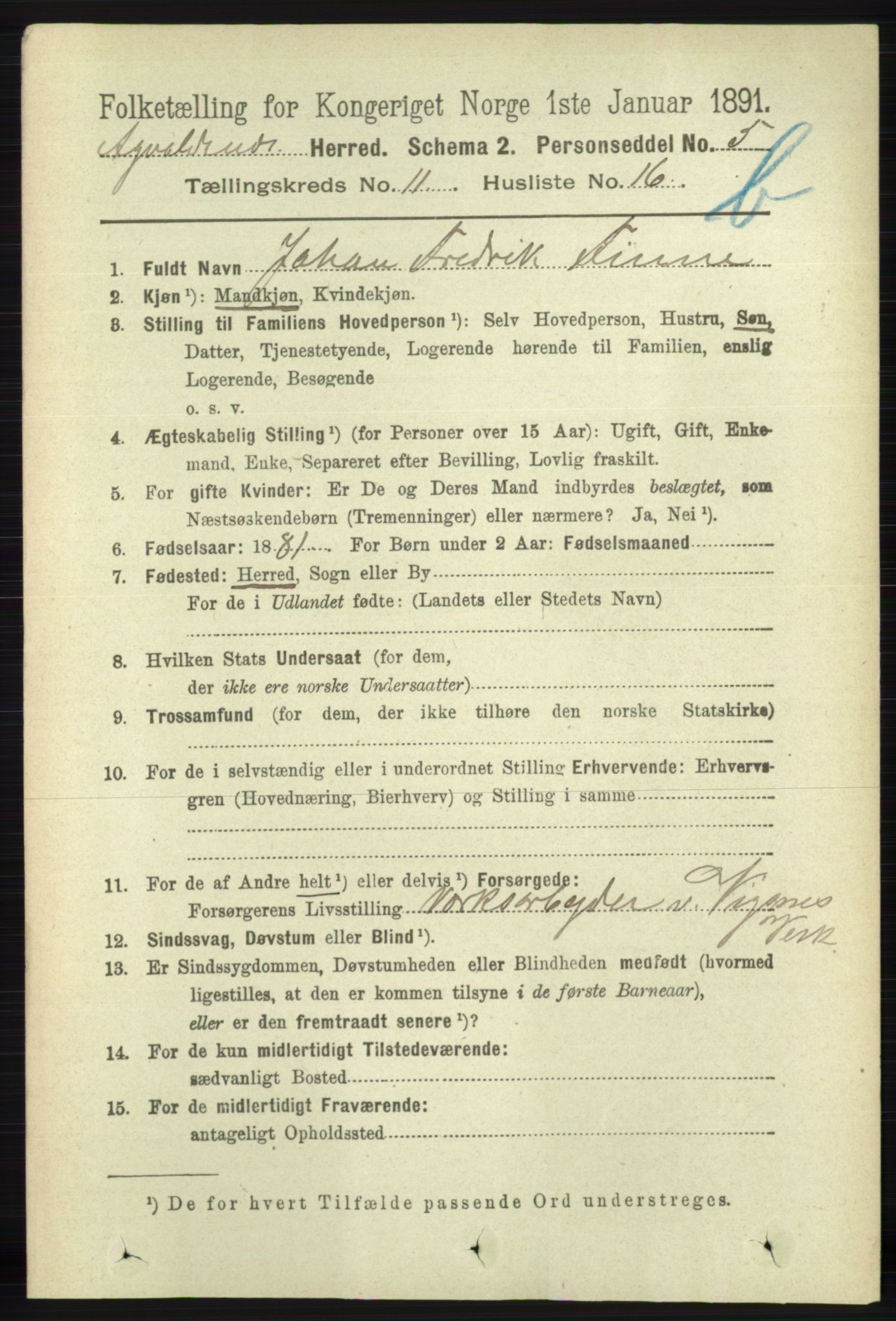 RA, 1891 census for 1147 Avaldsnes, 1891, p. 6423