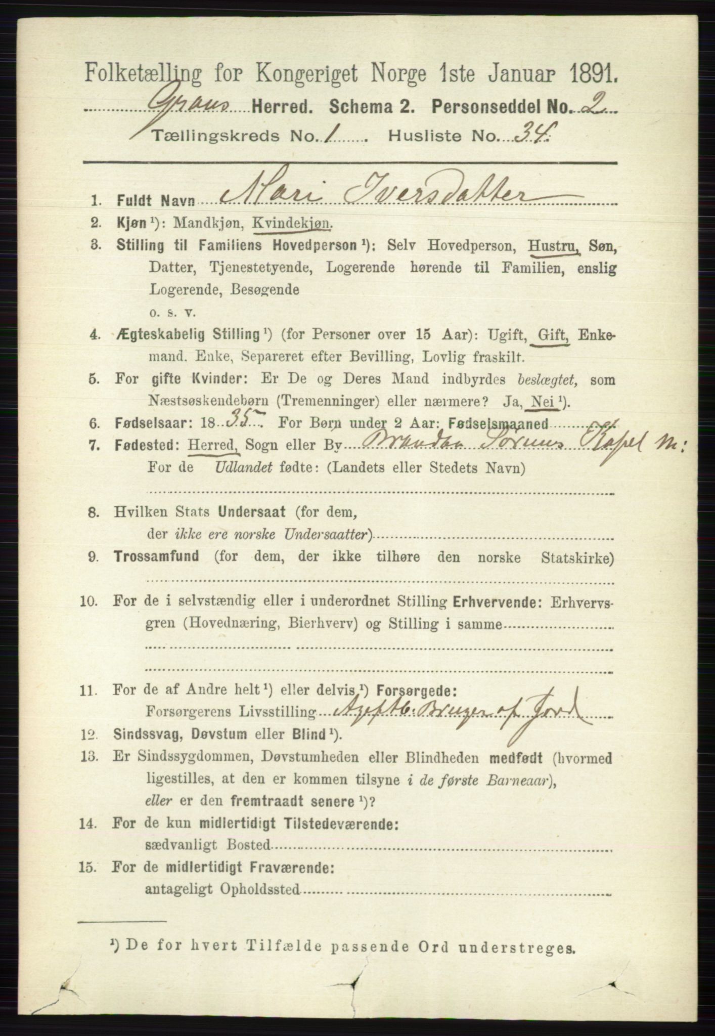 RA, 1891 census for 0534 Gran, 1891, p. 274