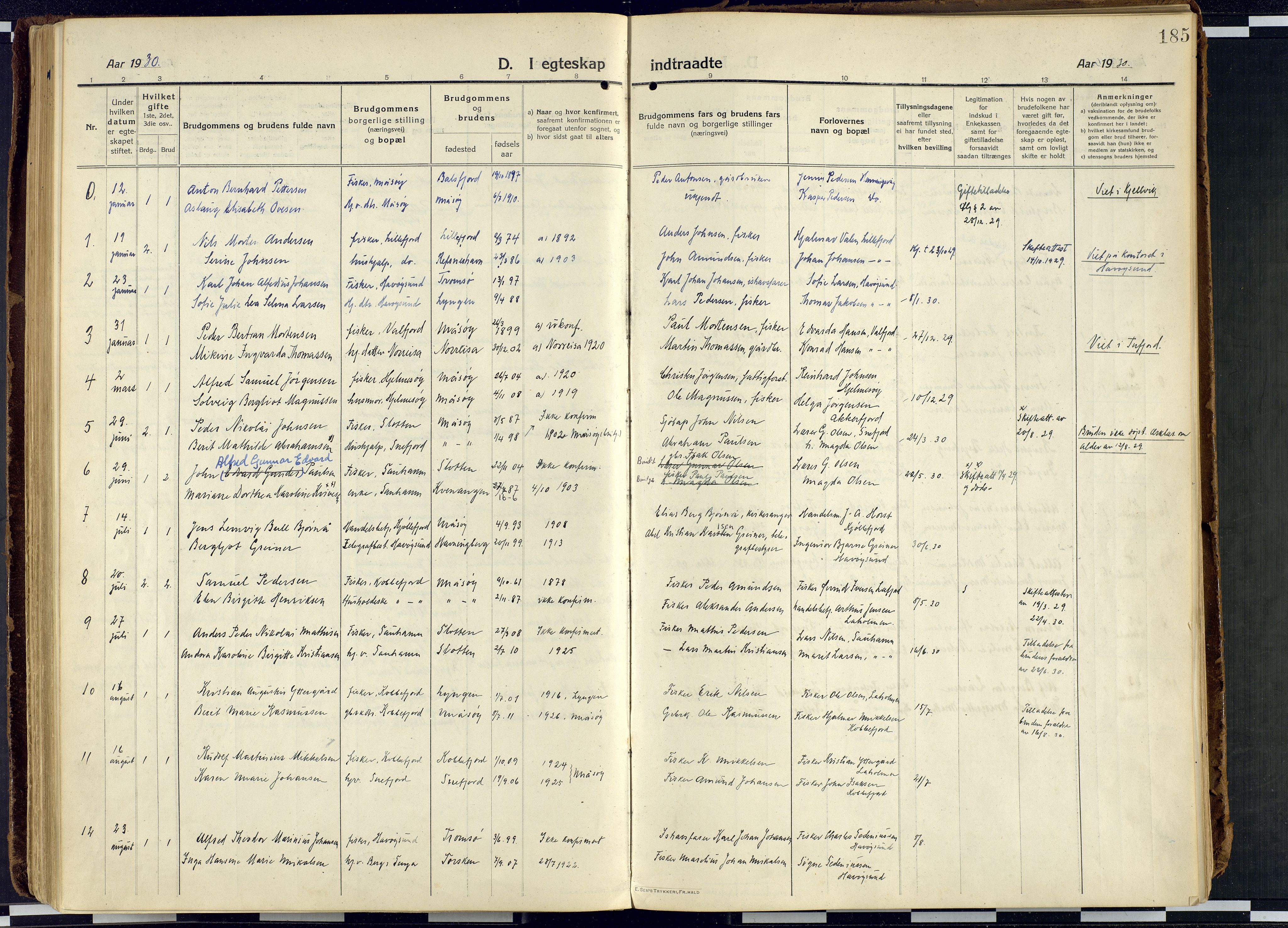 Måsøy sokneprestkontor, AV/SATØ-S-1348/H/Ha/L0010kirke: Parish register (official) no. 10, 1915-1933, p. 185