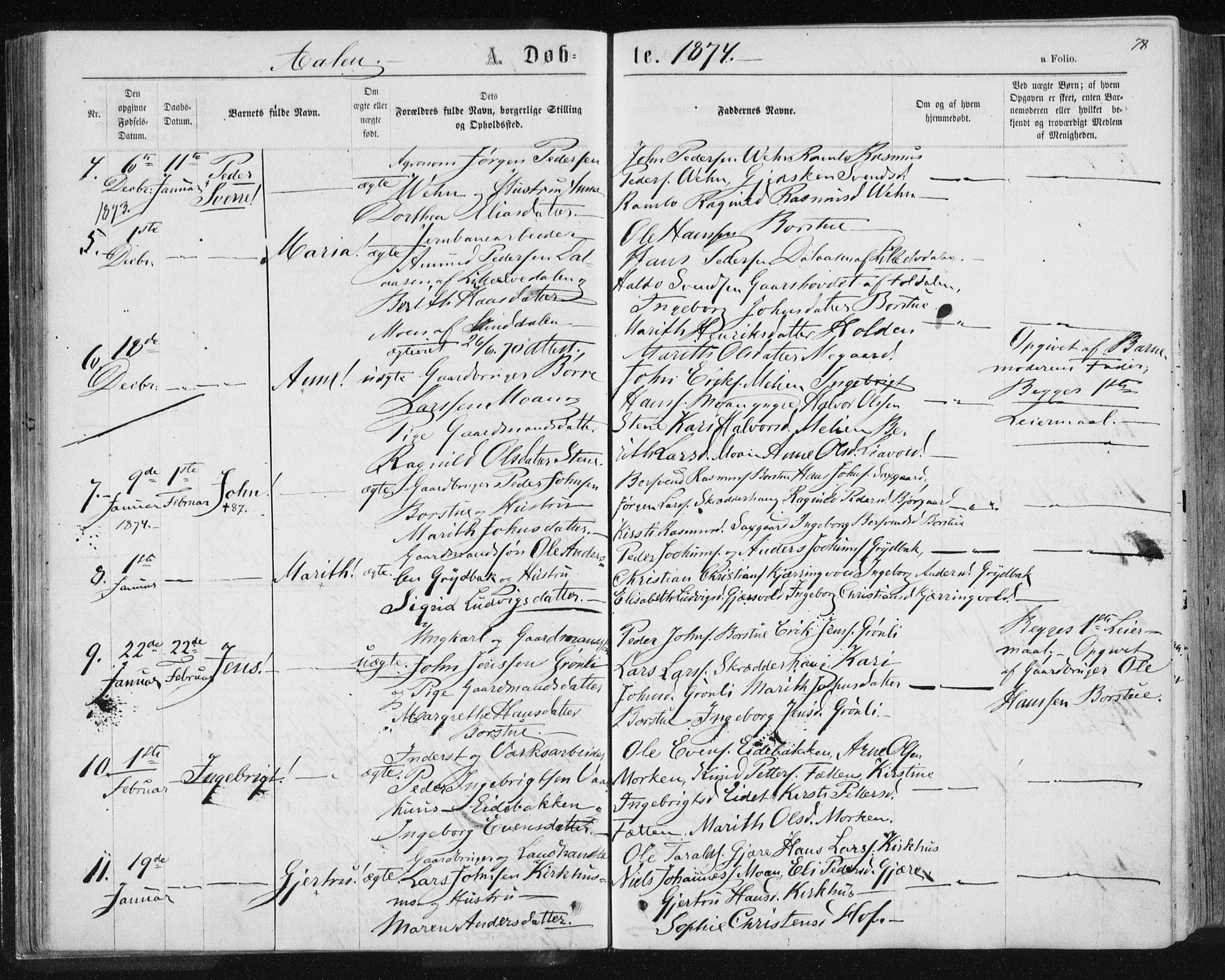 Ministerialprotokoller, klokkerbøker og fødselsregistre - Sør-Trøndelag, SAT/A-1456/685/L0971: Parish register (official) no. 685A08 /3, 1870-1879, p. 78