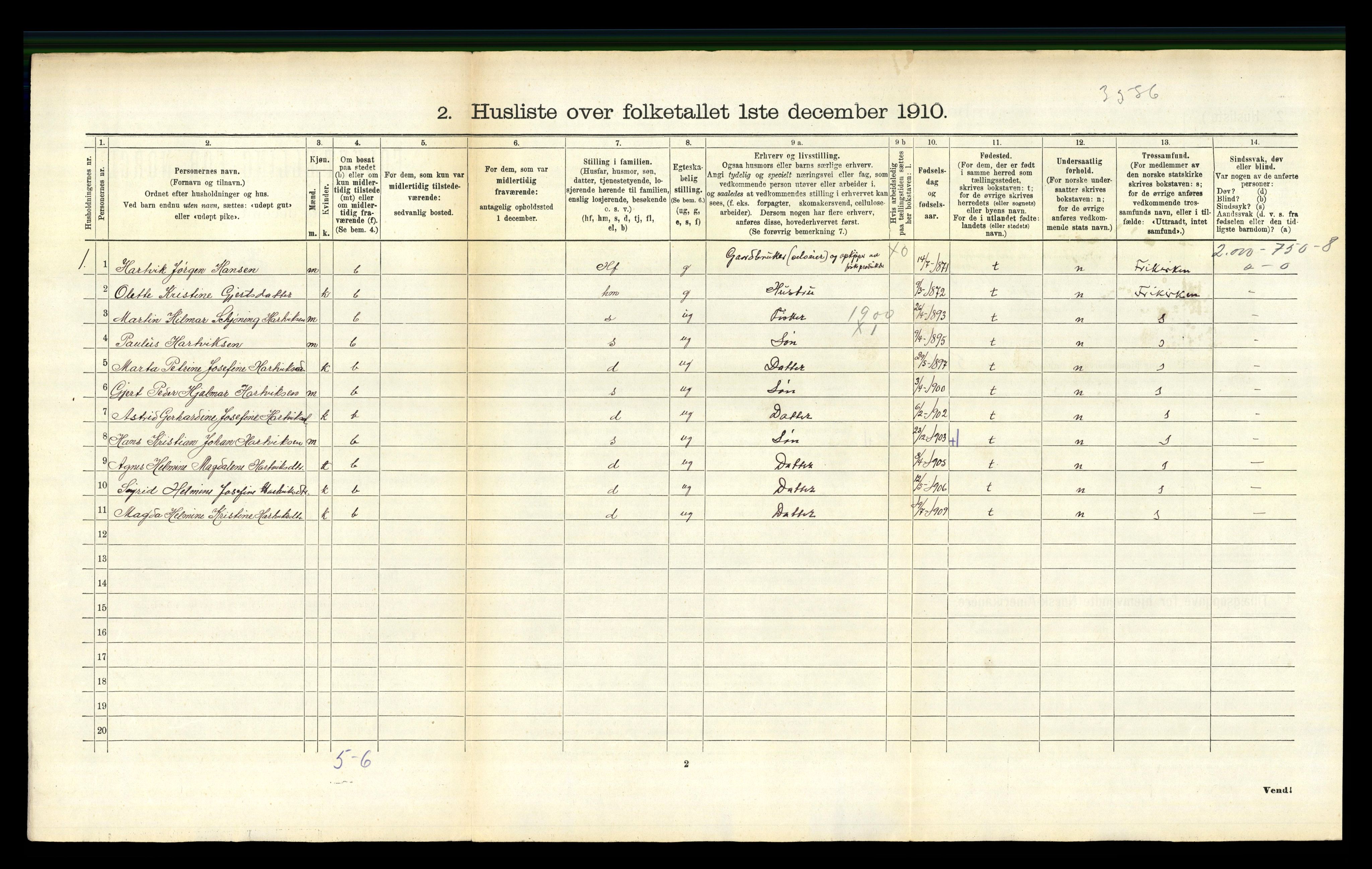 RA, 1910 census for Buksnes, 1910, p. 633