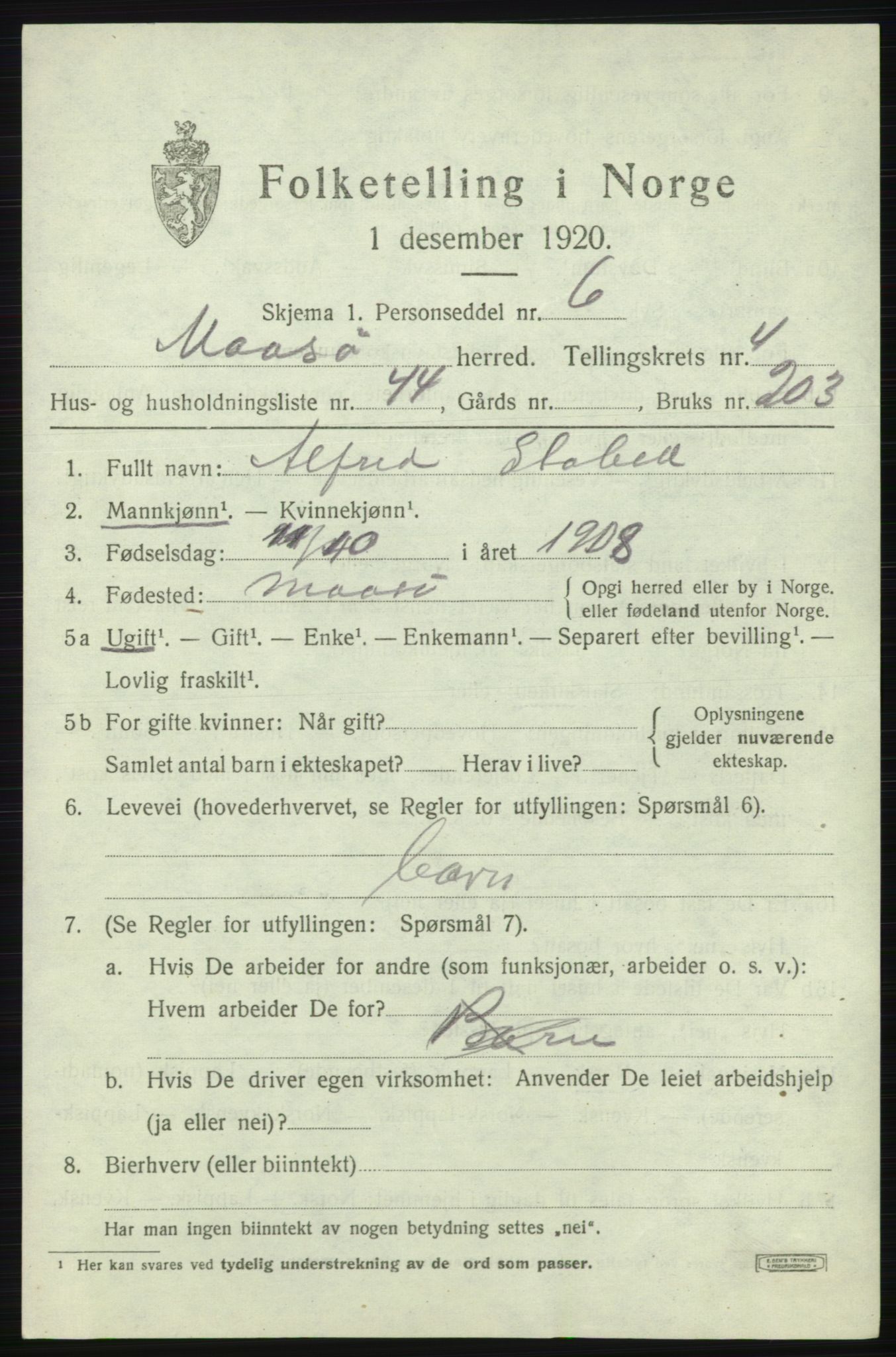 SATØ, 1920 census for Måsøy, 1920, p. 2328