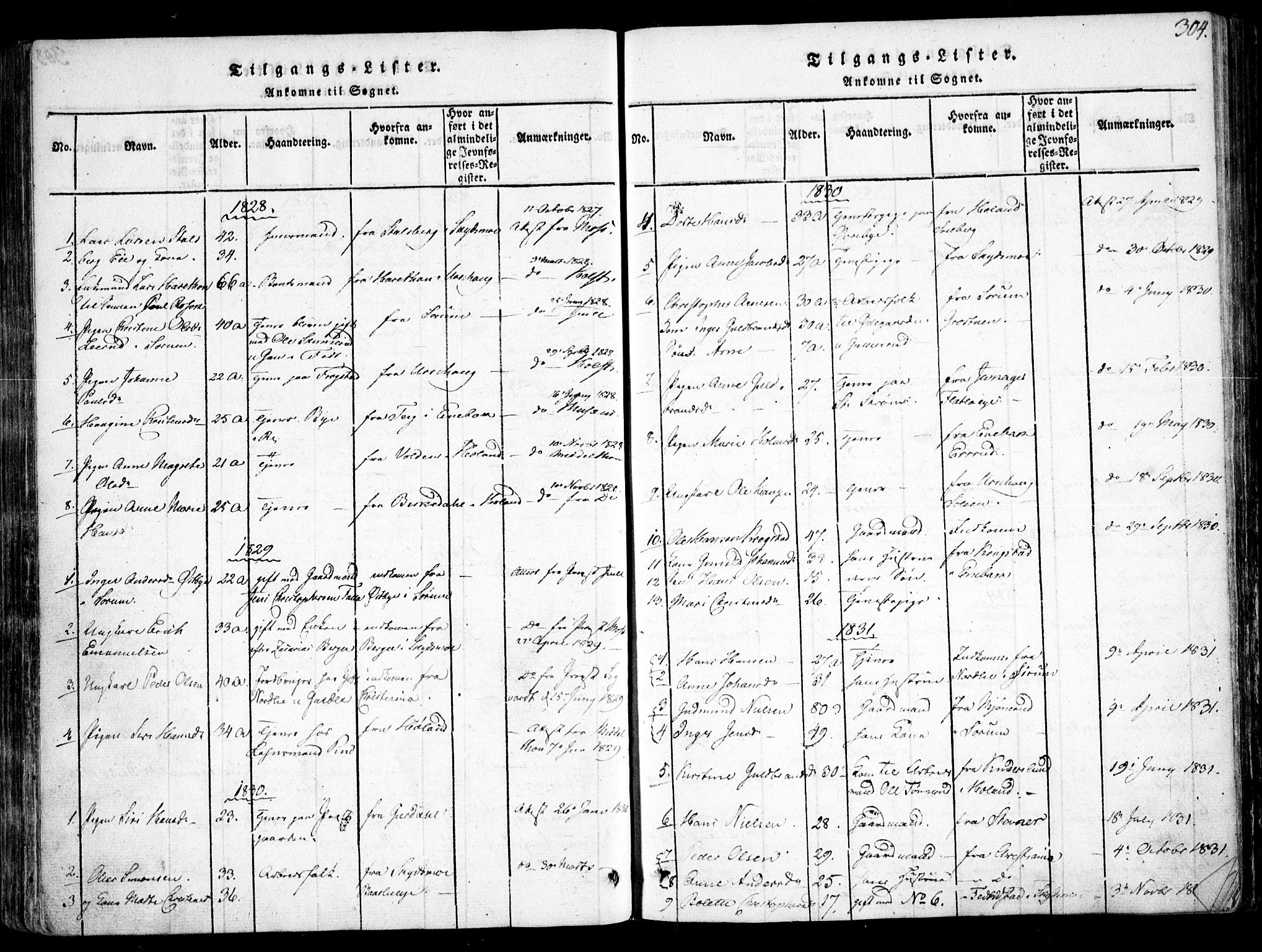 Fet prestekontor Kirkebøker, SAO/A-10370a/F/Fa/L0008: Parish register (official) no. I 8, 1815-1842, p. 304