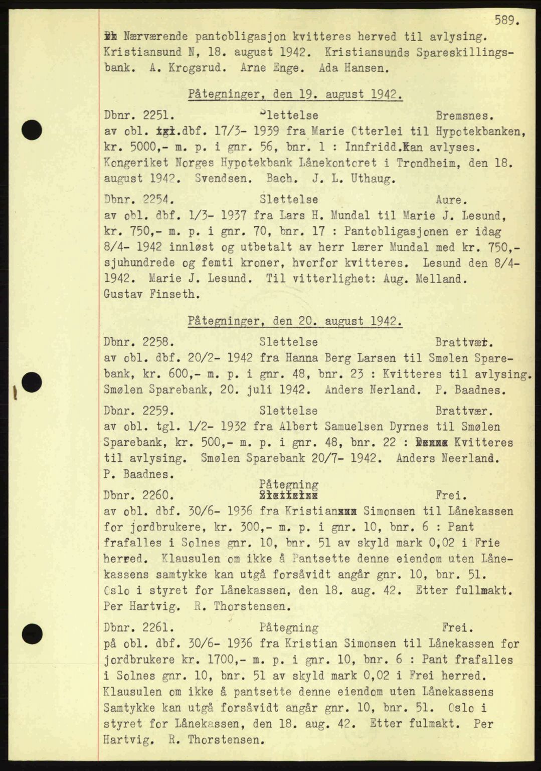 Nordmøre sorenskriveri, AV/SAT-A-4132/1/2/2Ca: Mortgage book no. C81, 1940-1945, Diary no: : 2251/1942