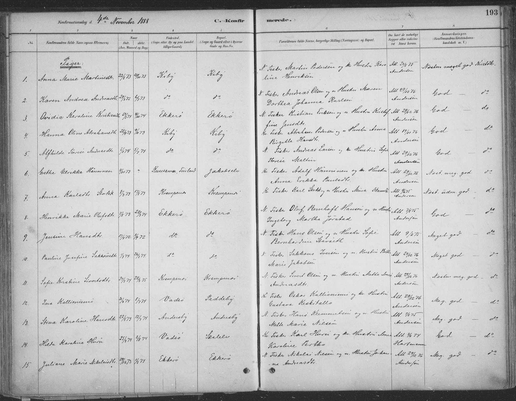 Vadsø sokneprestkontor, SATØ/S-1325/H/Ha/L0009kirke: Parish register (official) no. 9, 1881-1917, p. 193