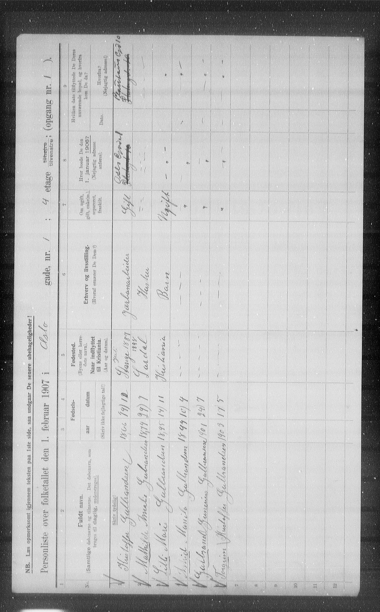 OBA, Municipal Census 1907 for Kristiania, 1907, p. 39368