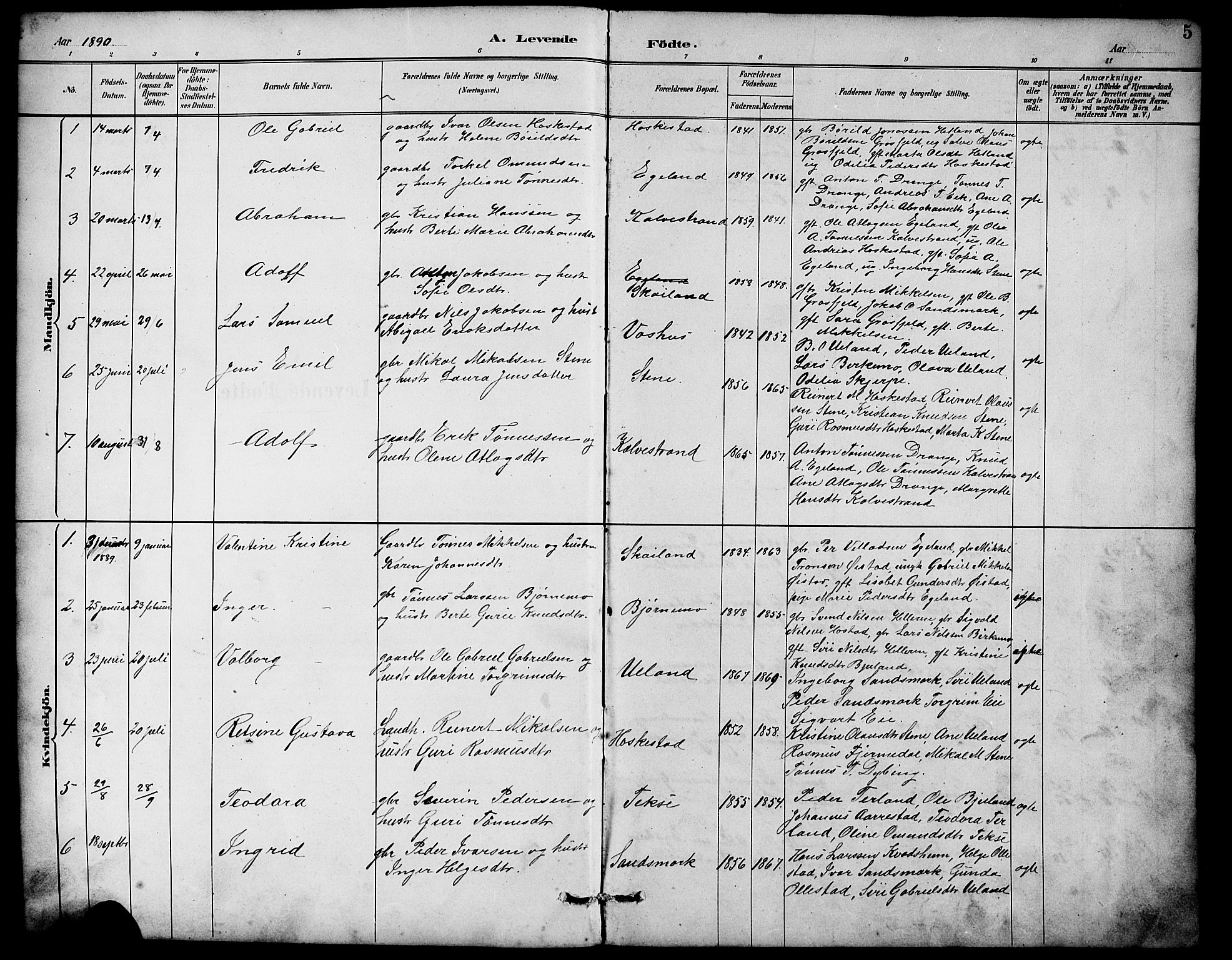 Lund sokneprestkontor, SAST/A-101809/S07/L0007: Parish register (copy) no. B 7, 1890-1925, p. 5