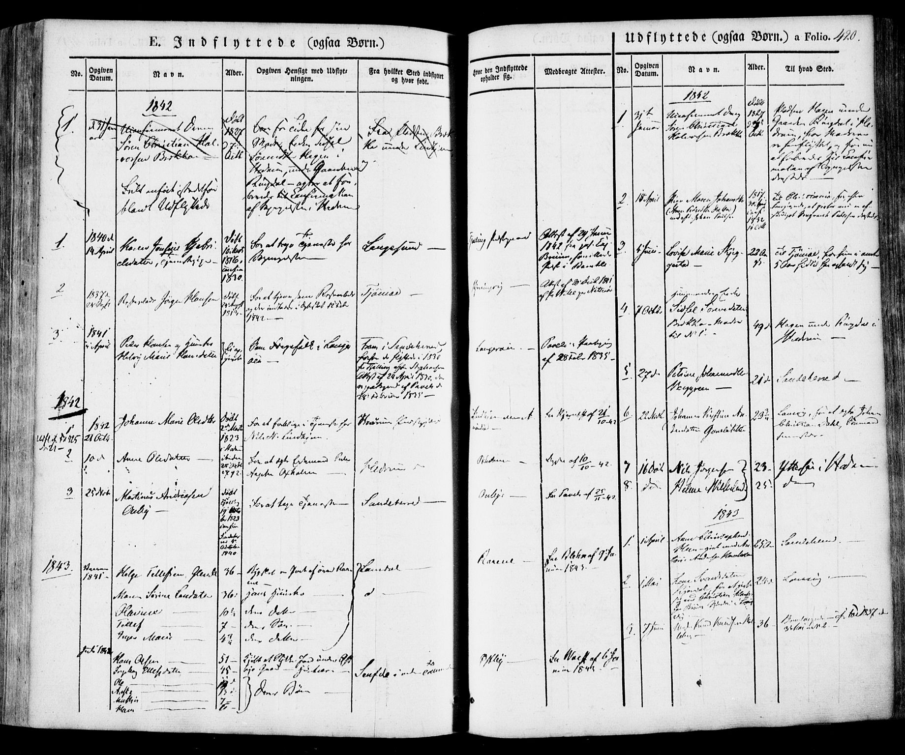 Tjølling kirkebøker, SAKO/A-60/F/Fa/L0006: Parish register (official) no. 6, 1835-1859, p. 420