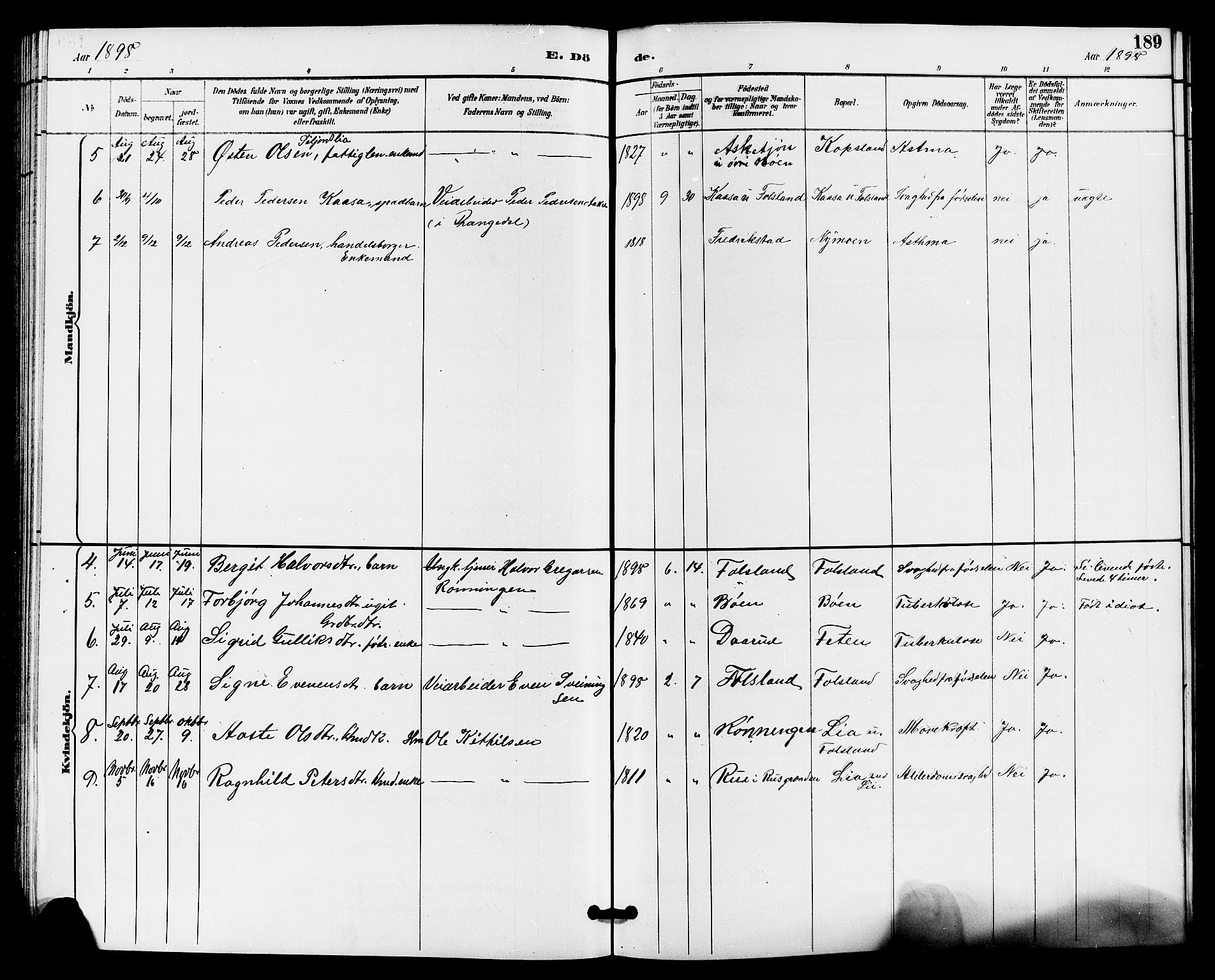 Gransherad kirkebøker, SAKO/A-267/G/Ga/L0003: Parish register (copy) no. I 3, 1887-1915, p. 189