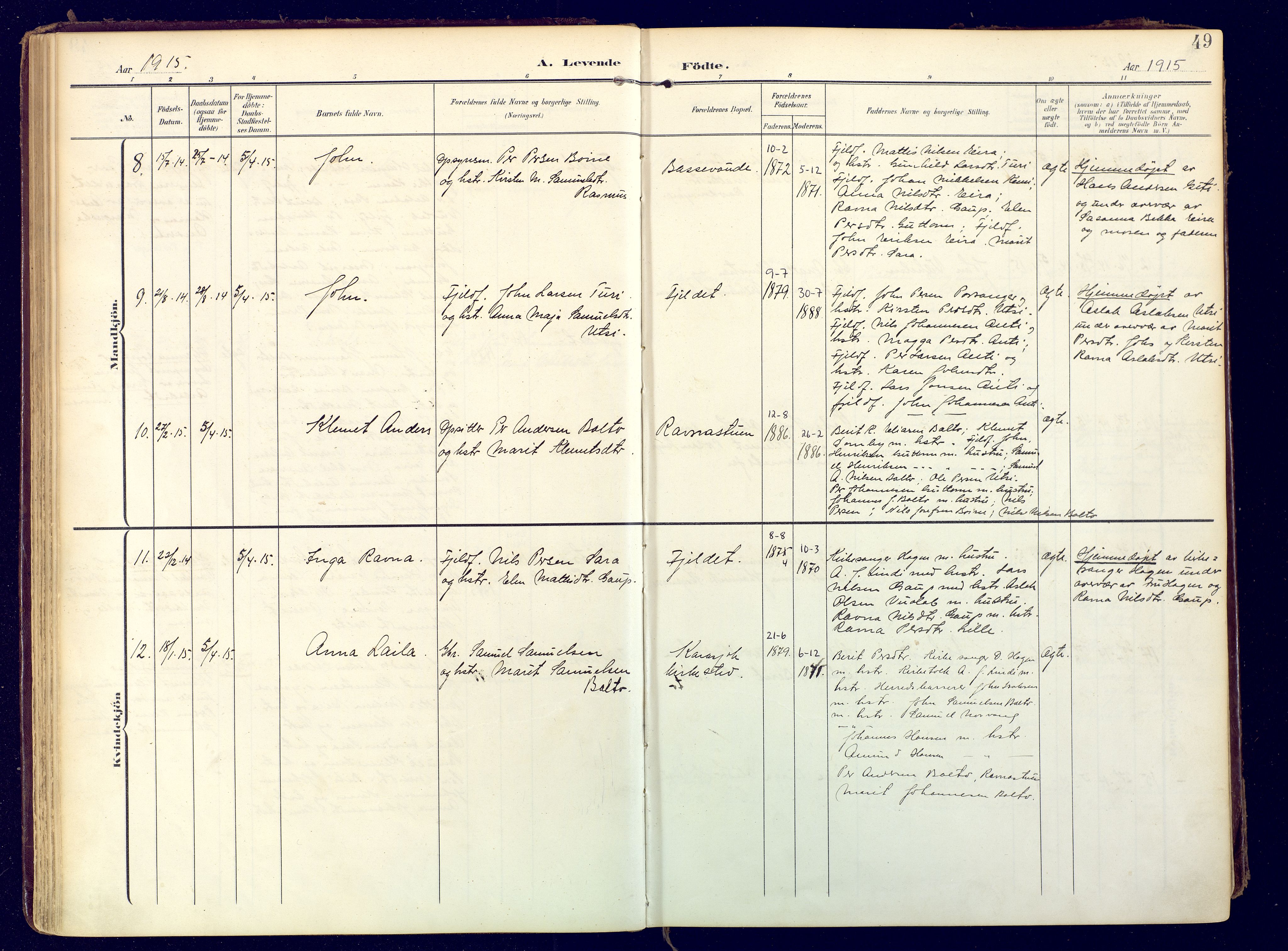 Karasjok sokneprestkontor, AV/SATØ-S-1352/H/Ha: Parish register (official) no. 3, 1907-1926, p. 49