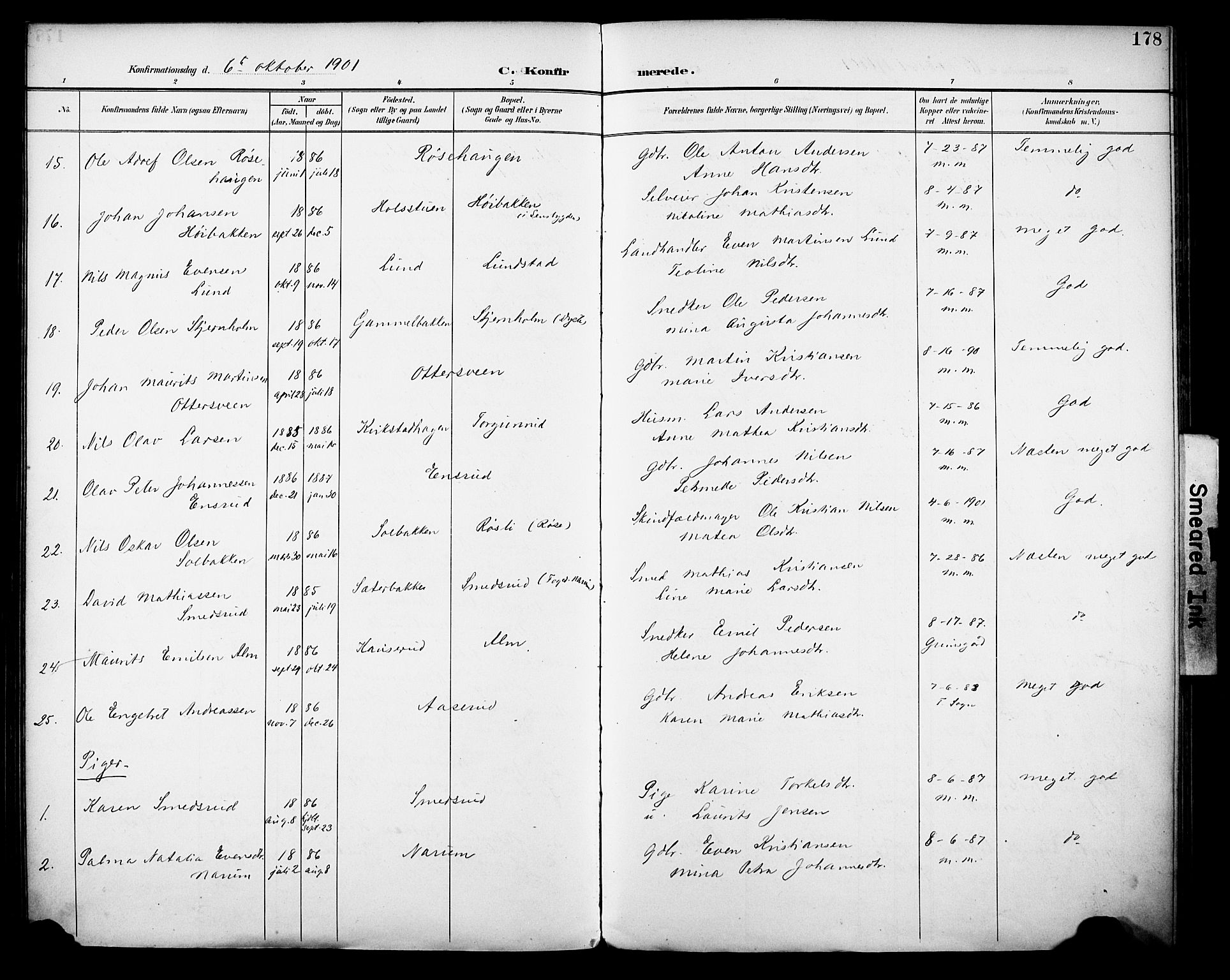 Vestre Toten prestekontor, SAH/PREST-108/H/Ha/Haa/L0013: Parish register (official) no. 13, 1895-1911, p. 178