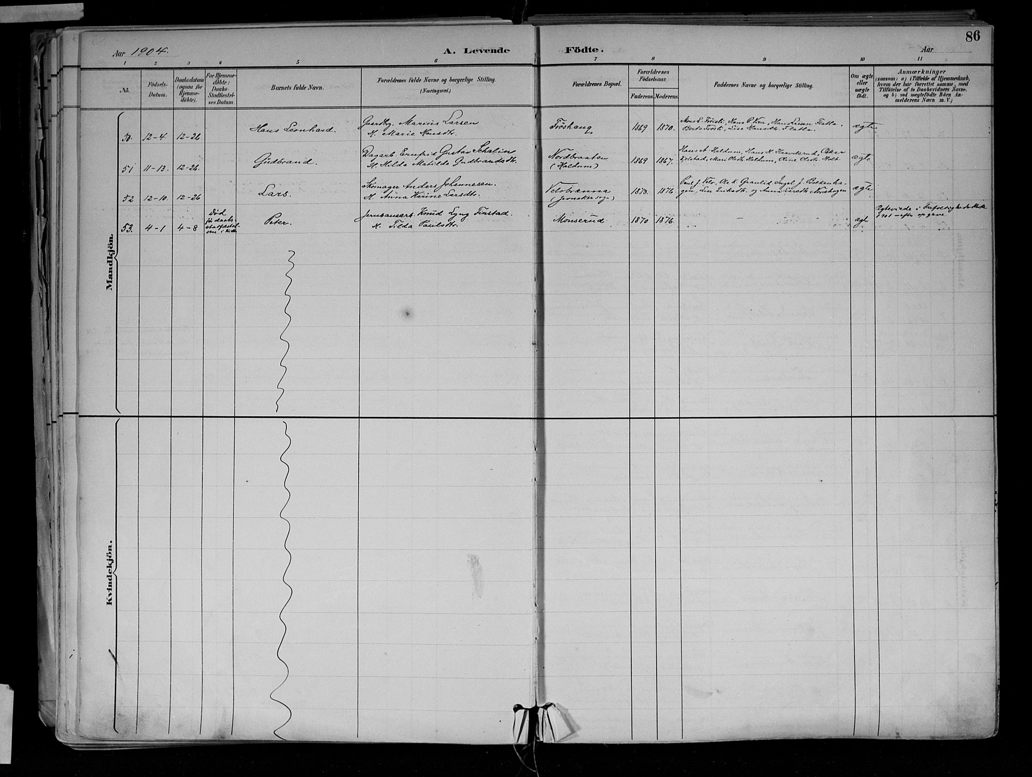 Jevnaker prestekontor, AV/SAH-PREST-116/H/Ha/Haa/L0010: Parish register (official) no. 10, 1891-1906, p. 86