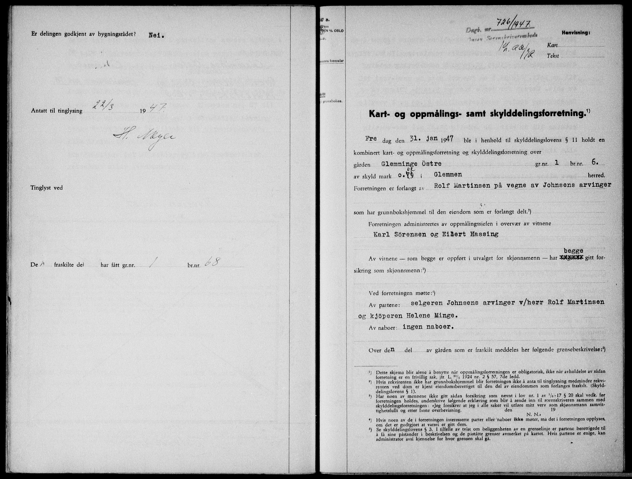 Onsøy sorenskriveri, SAO/A-10474/G/Ga/Gab/L0019a: Mortgage book no. II A-19, 1947-1947, Diary no: : 726/1947