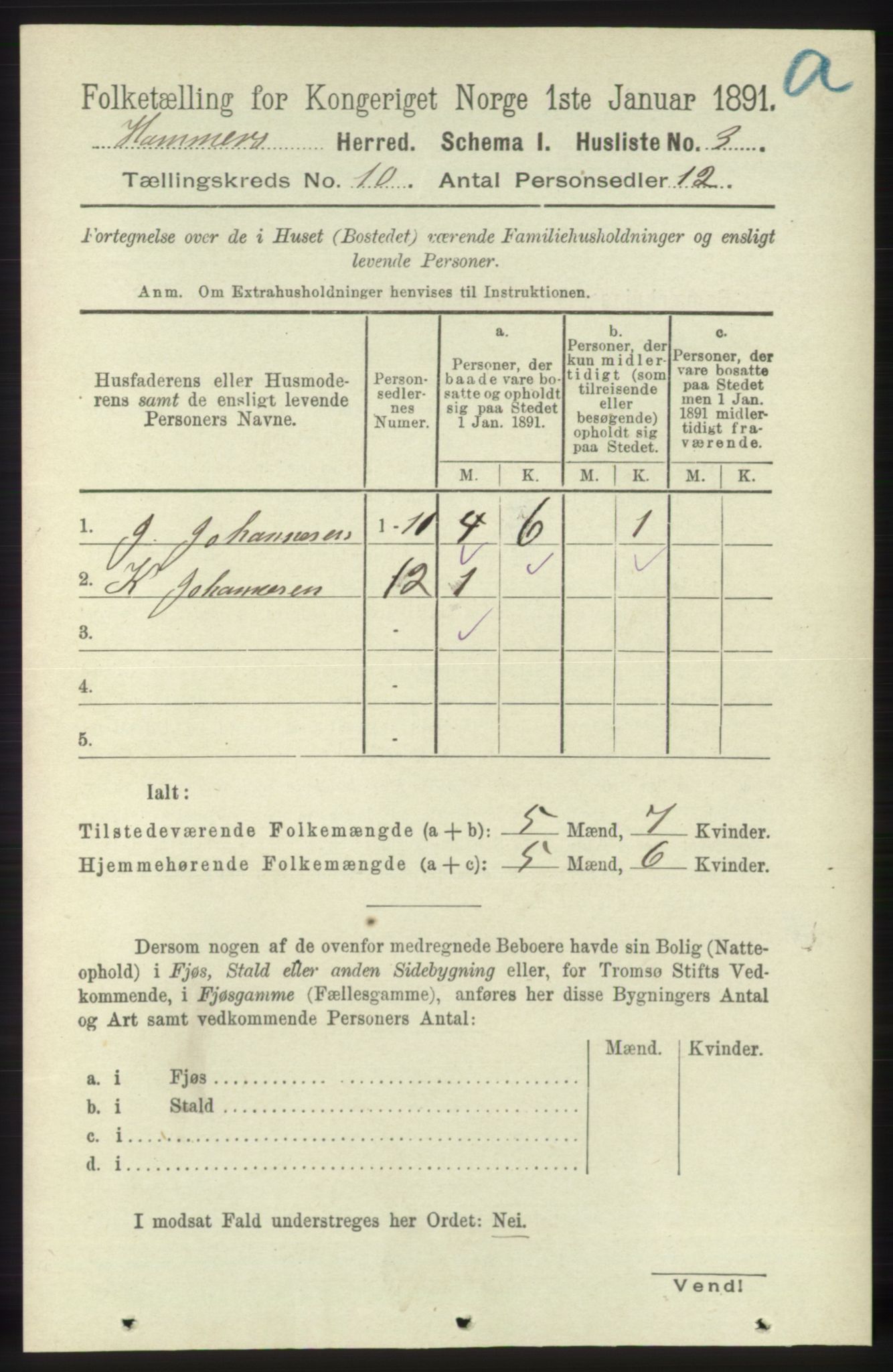 RA, 1891 census for 1254 Hamre, 1891, p. 2736