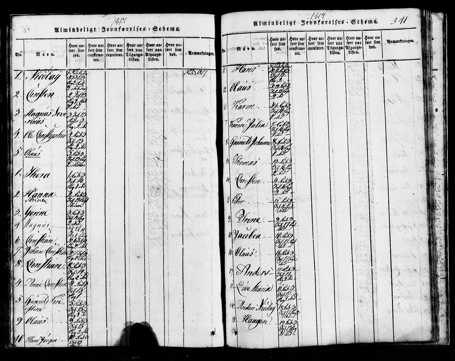 Hurum kirkebøker, SAKO/A-229/G/Ga/L0001: Parish register (copy) no. I 1, 1816-1826, p. 341