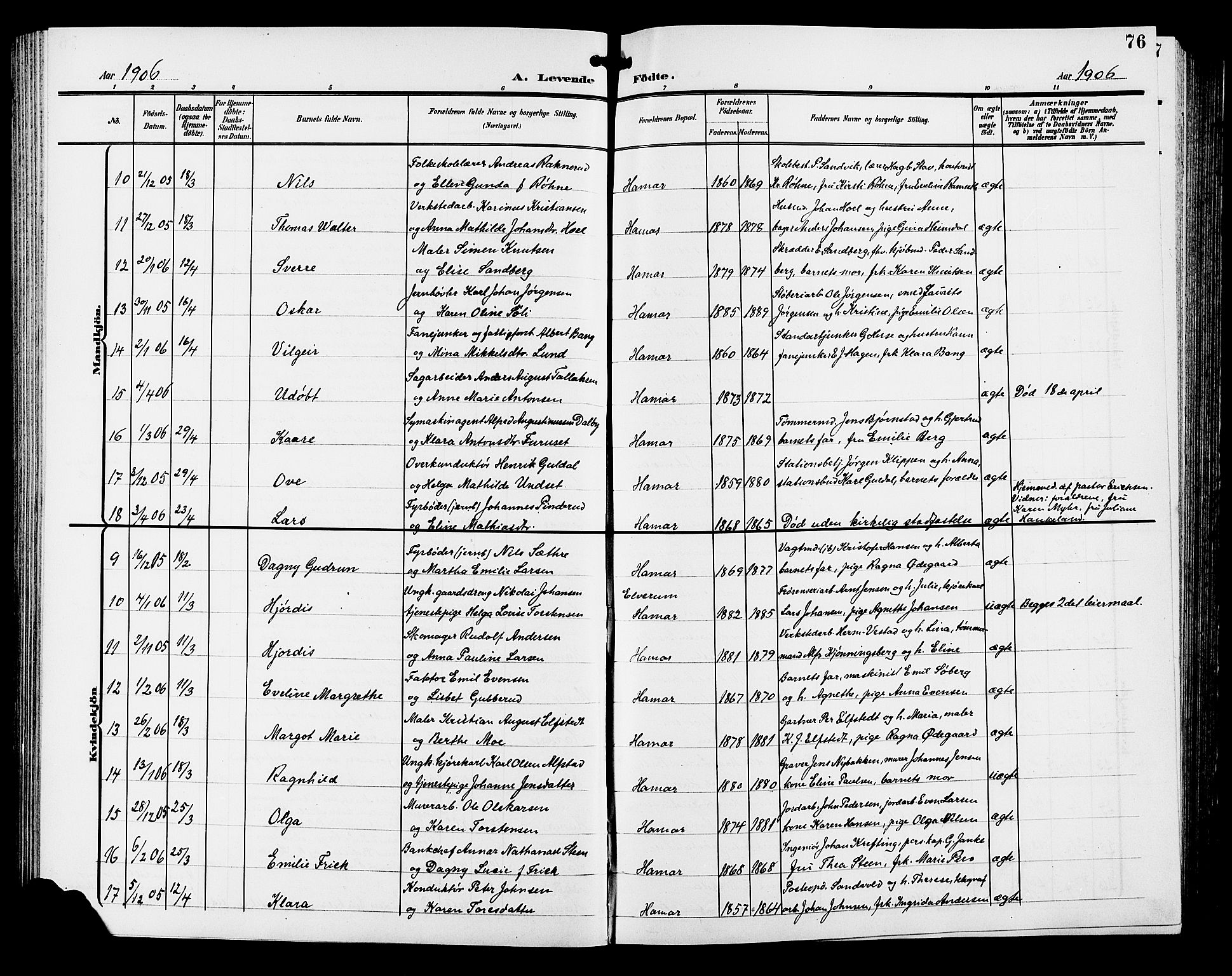 Hamar prestekontor, AV/SAH-DOMPH-002/H/Ha/Hab/L0001: Parish register (copy) no. 1, 1899-1914, p. 76