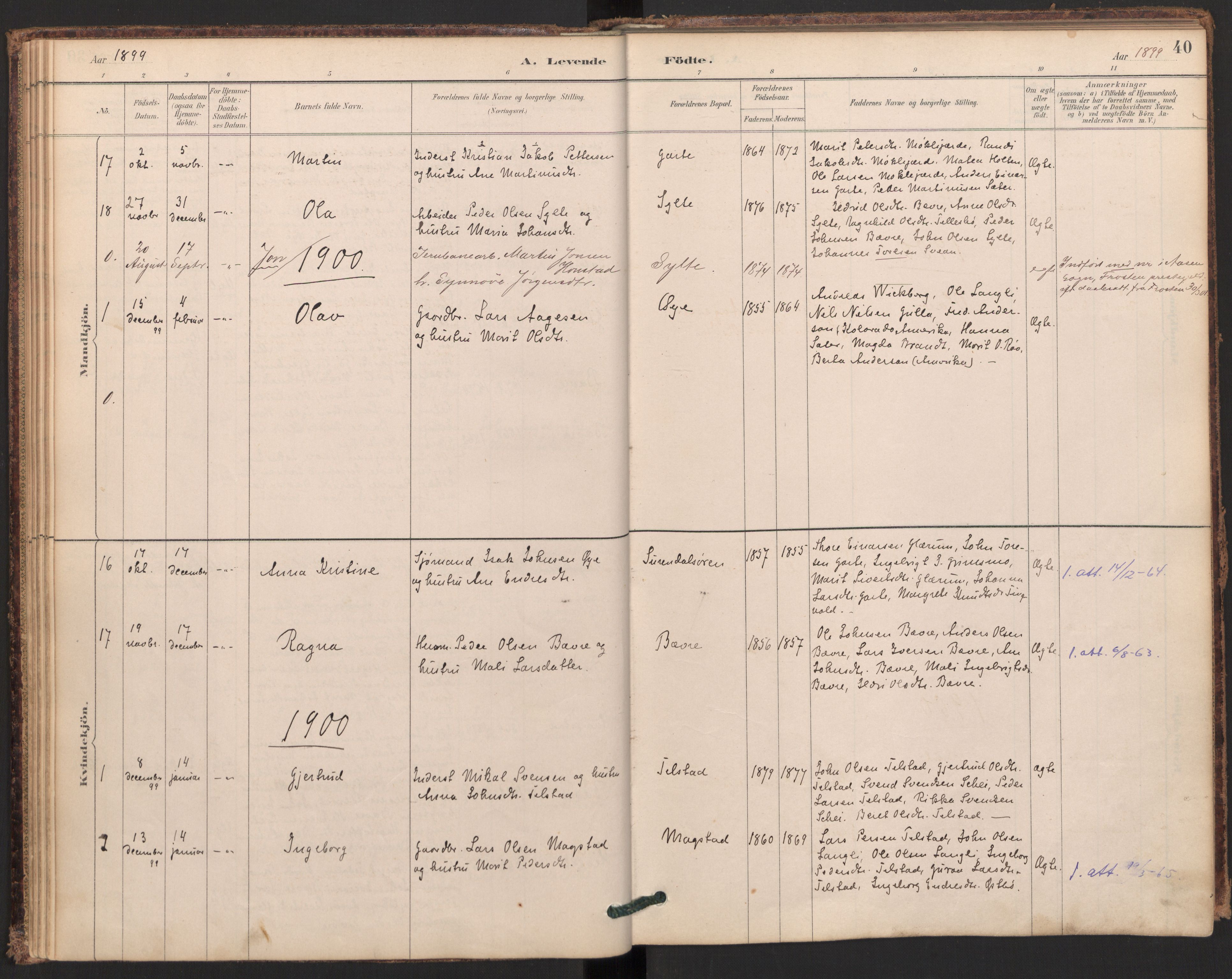 Ministerialprotokoller, klokkerbøker og fødselsregistre - Møre og Romsdal, SAT/A-1454/595/L1047: Parish register (official) no. 595A09, 1885-1900, p. 40