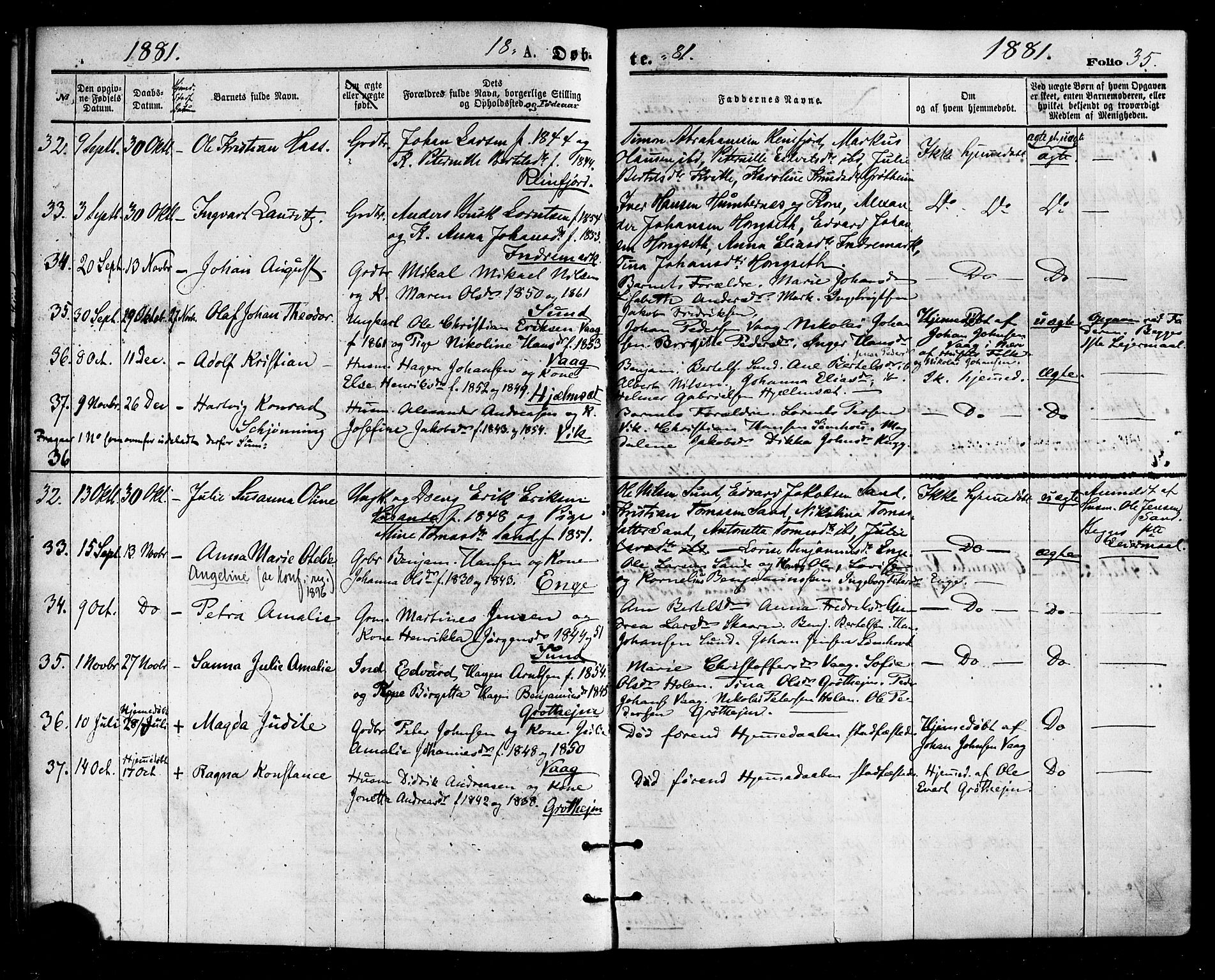 Ministerialprotokoller, klokkerbøker og fødselsregistre - Nordland, AV/SAT-A-1459/812/L0177: Parish register (official) no. 812A06, 1875-1885, p. 35