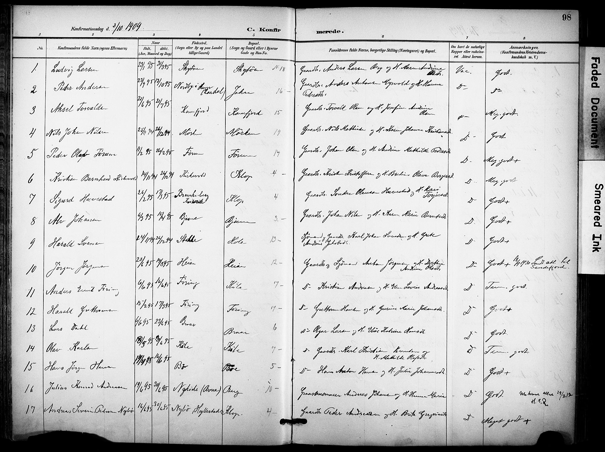 Ramnes kirkebøker, AV/SAKO-A-314/F/Fa/L0008: Parish register (official) no. I 8, 1896-1913, p. 98