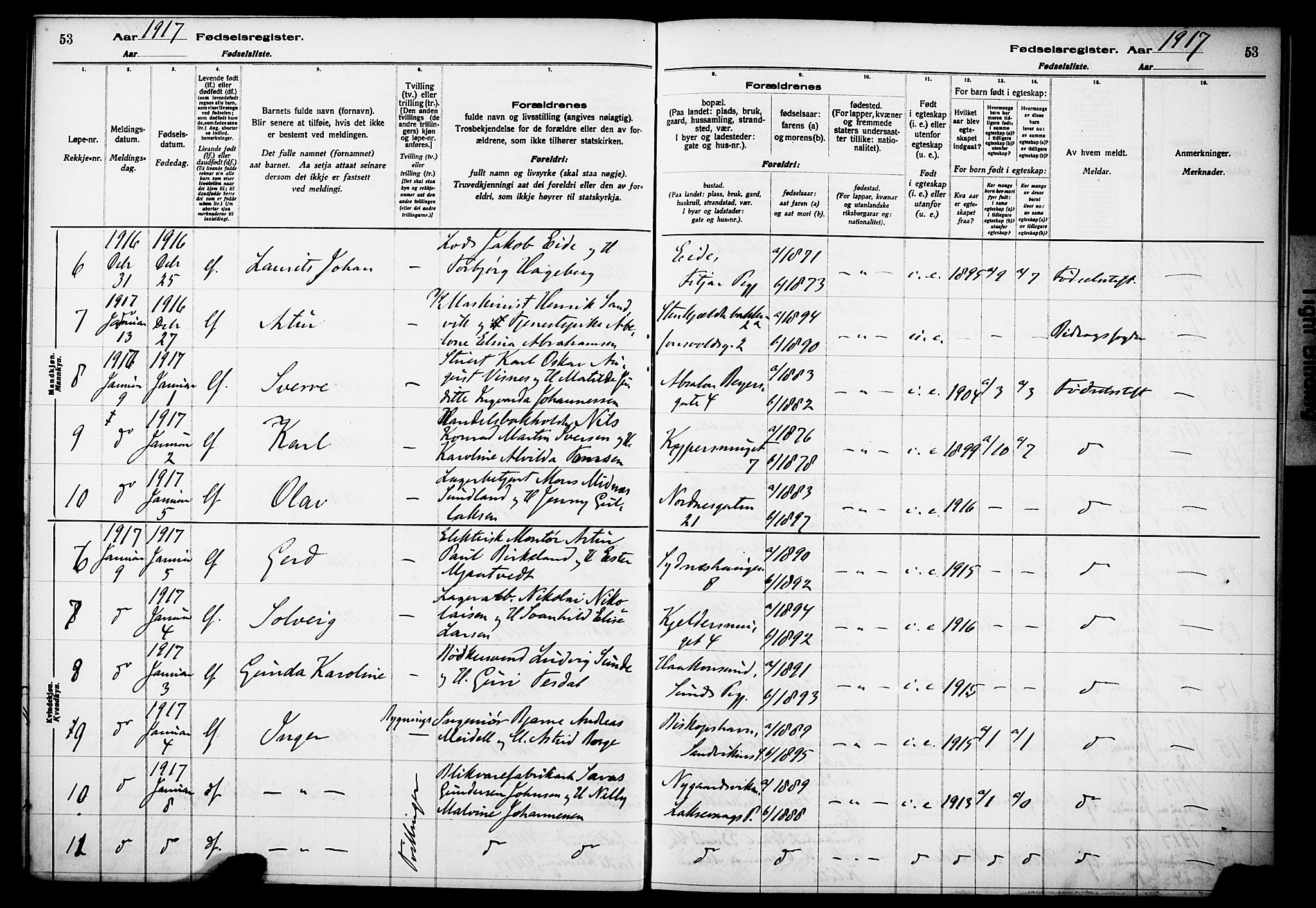 Kvinneklinikken, AV/SAB-A-76301/F/L0A01: Birth register no. A 1, 1916-1920, p. 53