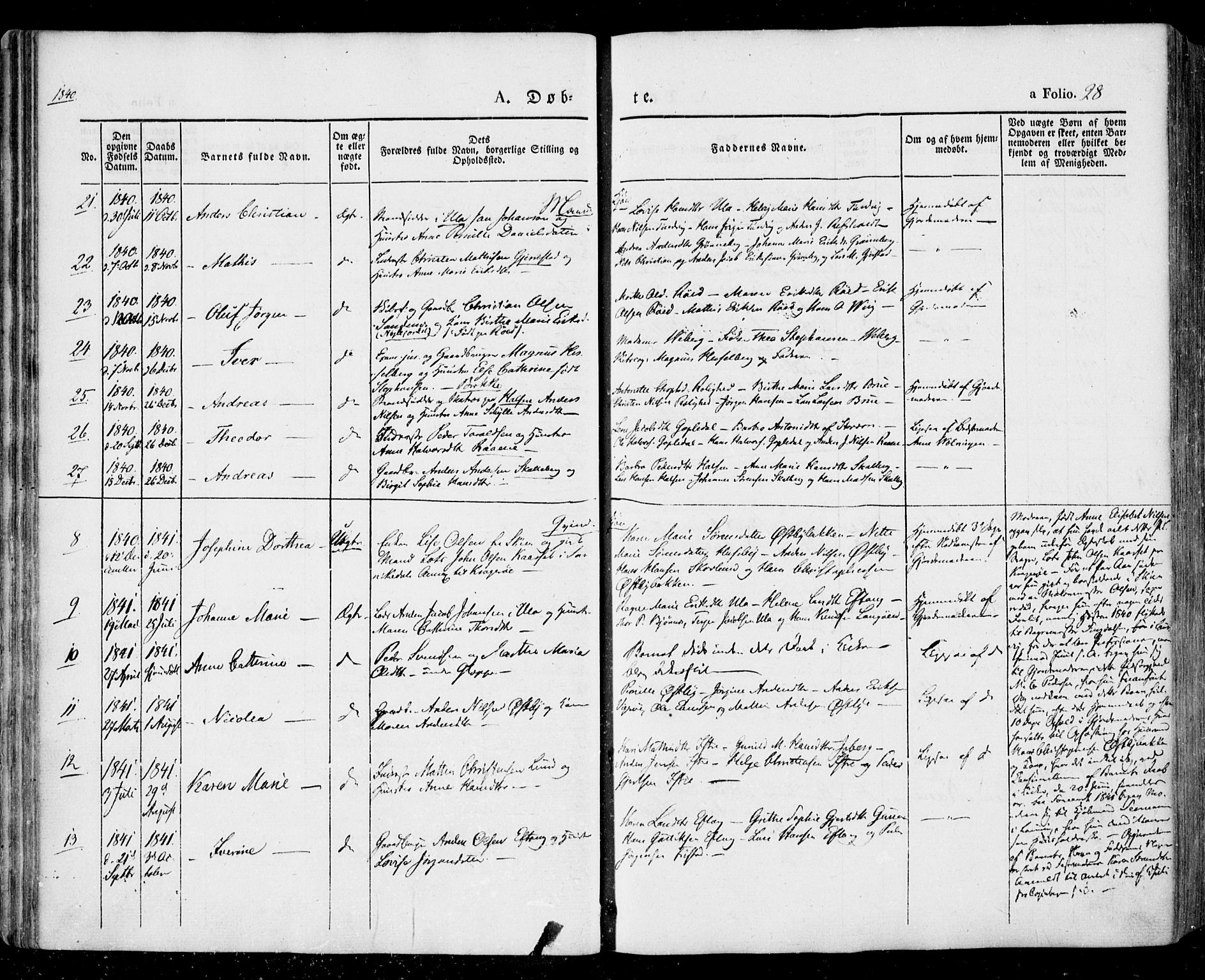 Tjølling kirkebøker, SAKO/A-60/F/Fa/L0006: Parish register (official) no. 6, 1835-1859, p. 28