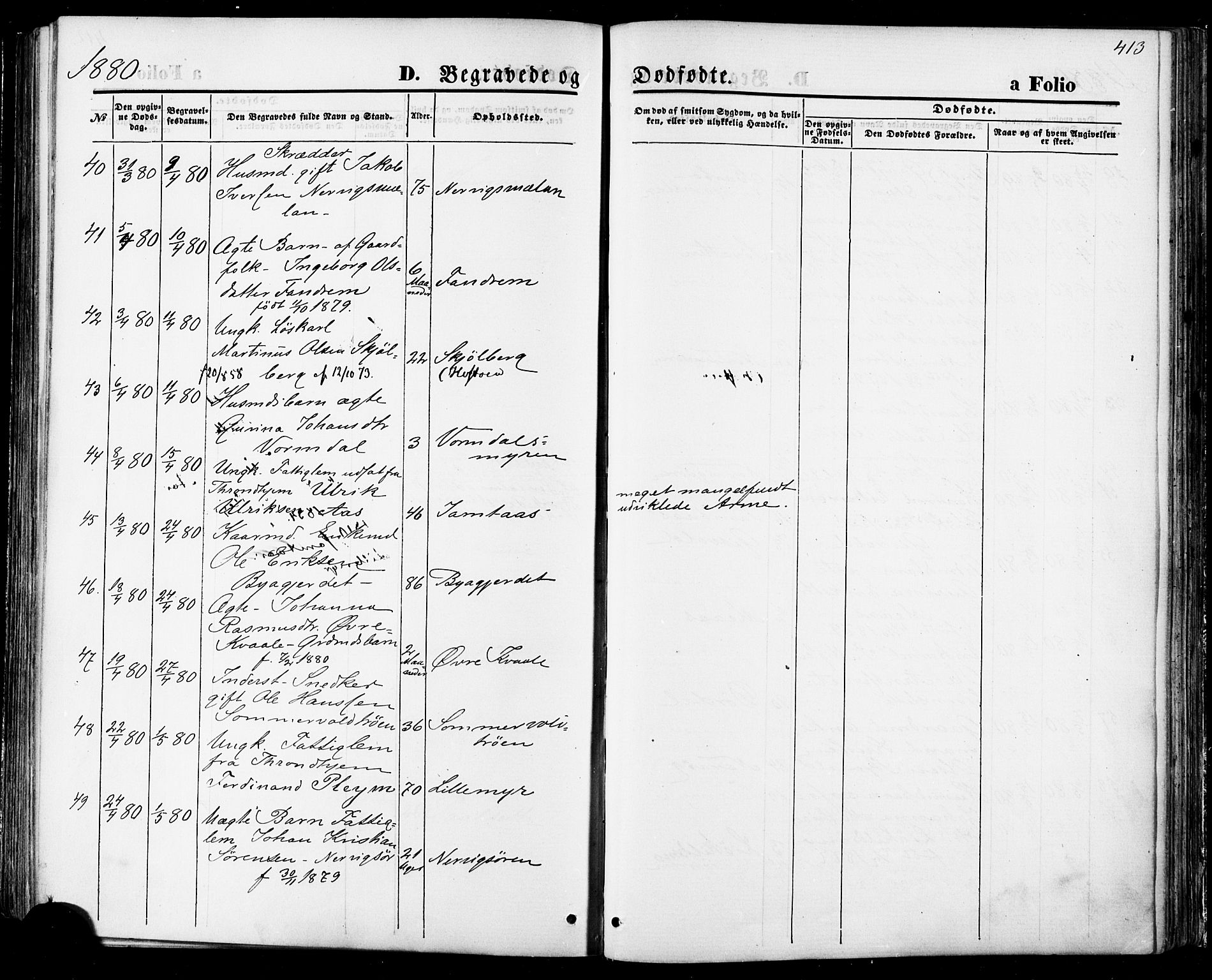 Ministerialprotokoller, klokkerbøker og fødselsregistre - Sør-Trøndelag, AV/SAT-A-1456/668/L0807: Parish register (official) no. 668A07, 1870-1880, p. 413