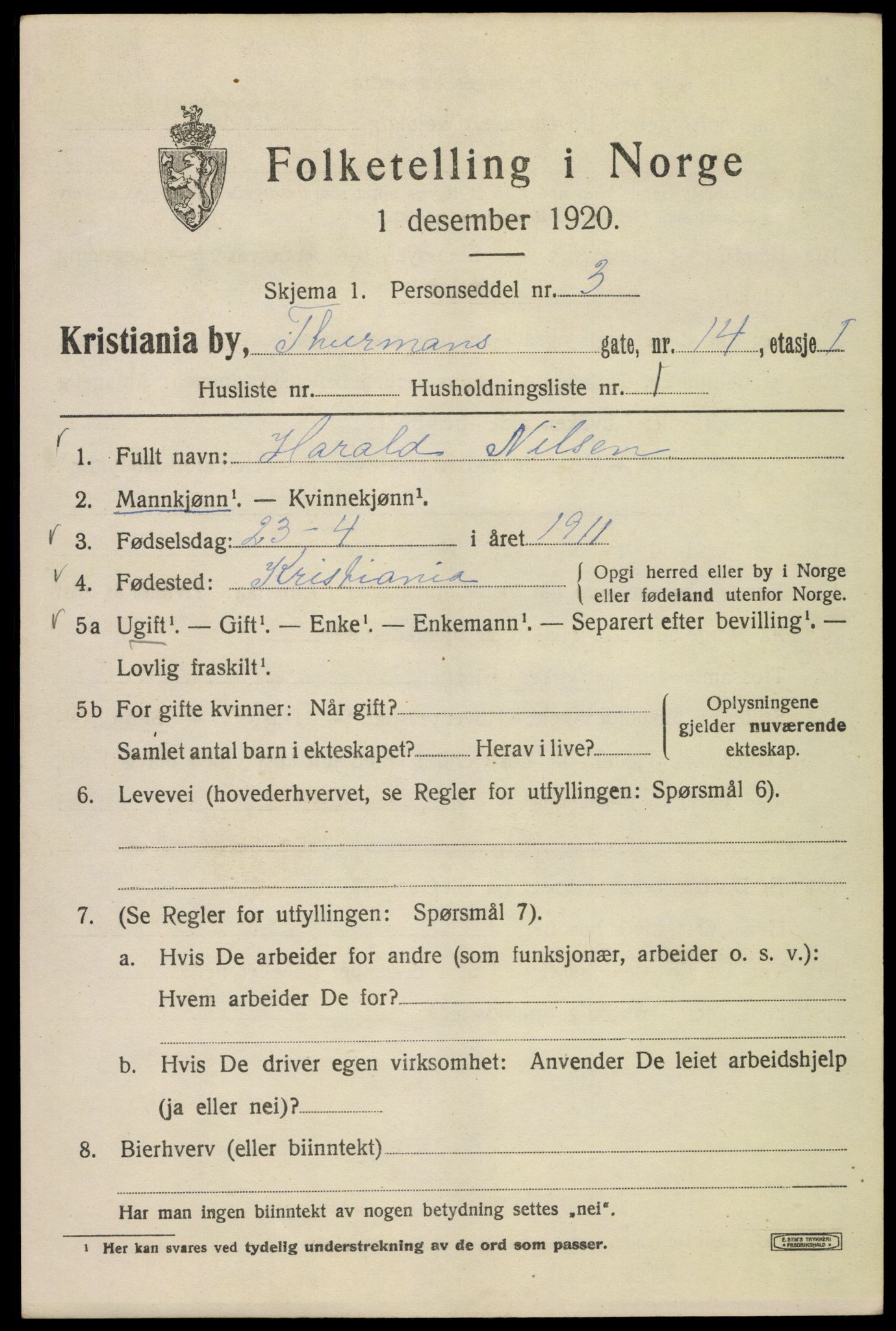 SAO, 1920 census for Kristiania, 1920, p. 580501